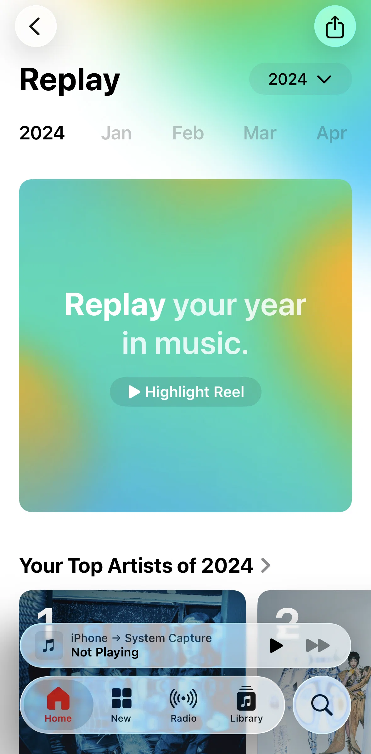 Apple Music Screen screen in the Playing a highlight reel flow