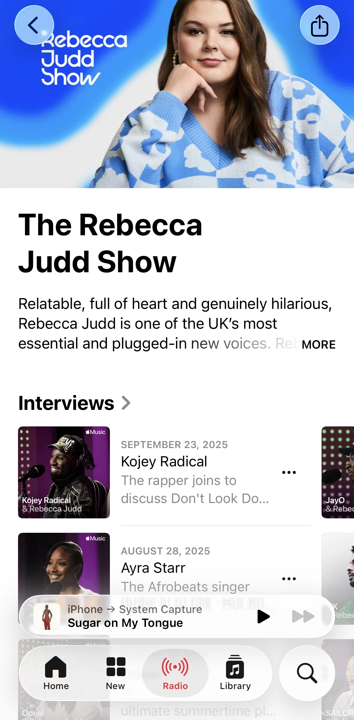 Apple Music Screen screen in the Playing a radio episode flow