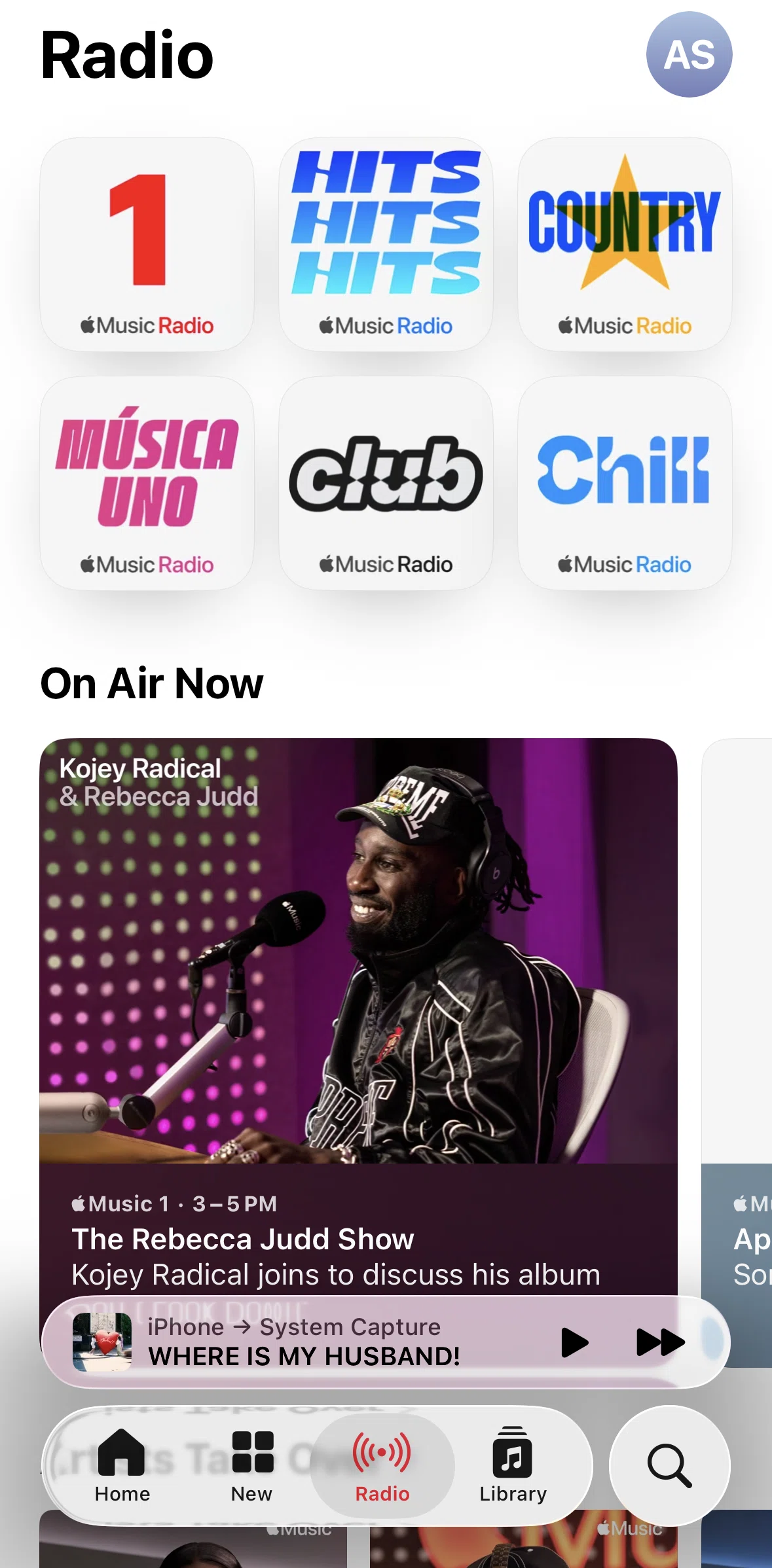 Apple Music Screen screen in the Radio detail flow