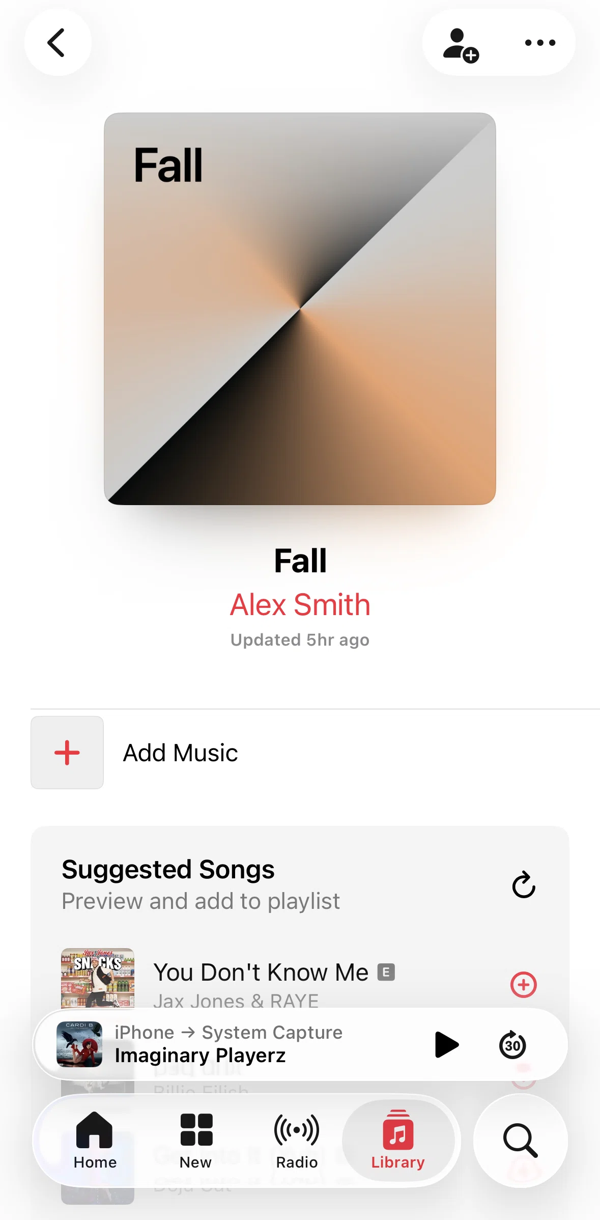 Apple Music Screen screen in the Searching a song (playlist) flow