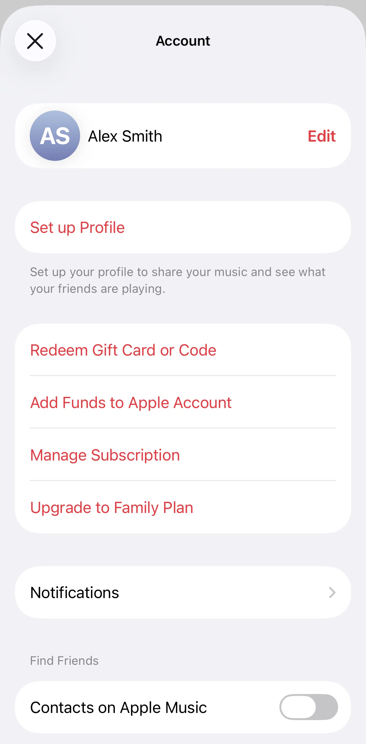 Apple Music Screen screen in the Setting up profile flow
