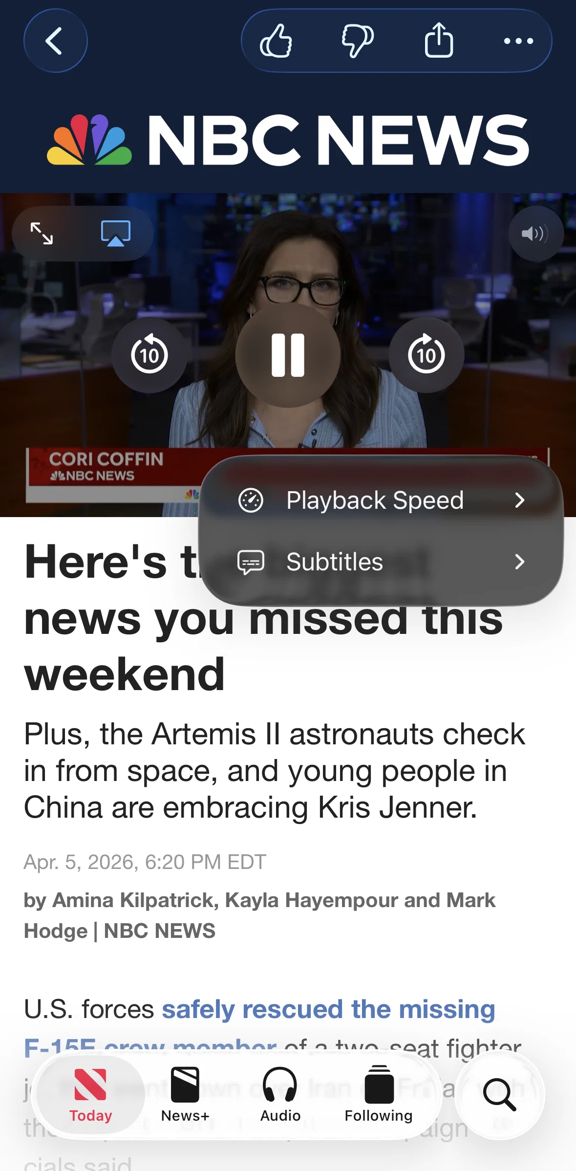 Apple News Screen screen in the Adding subtitles flow