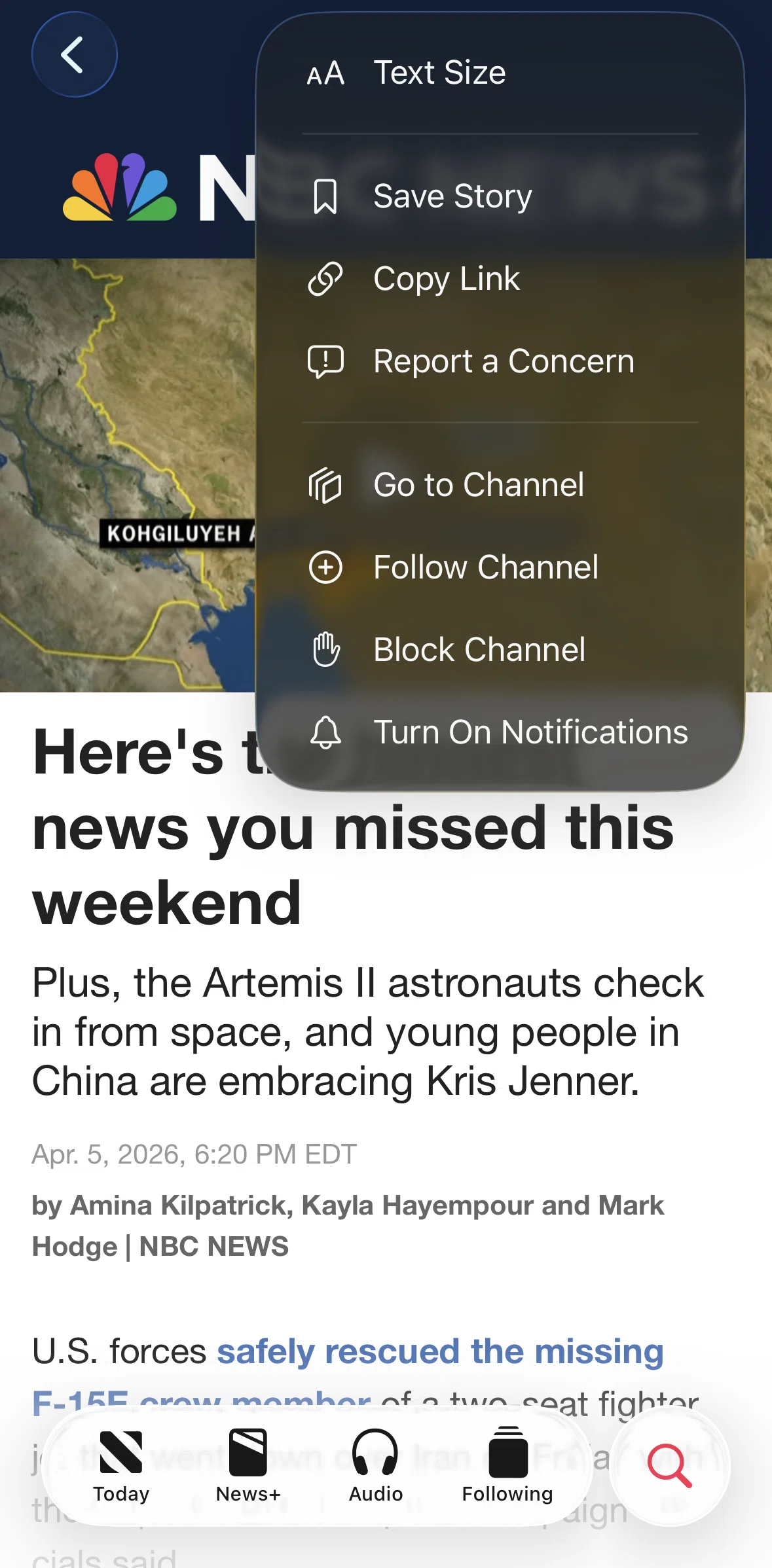 Apple News Screen screen in the Channel detail flow