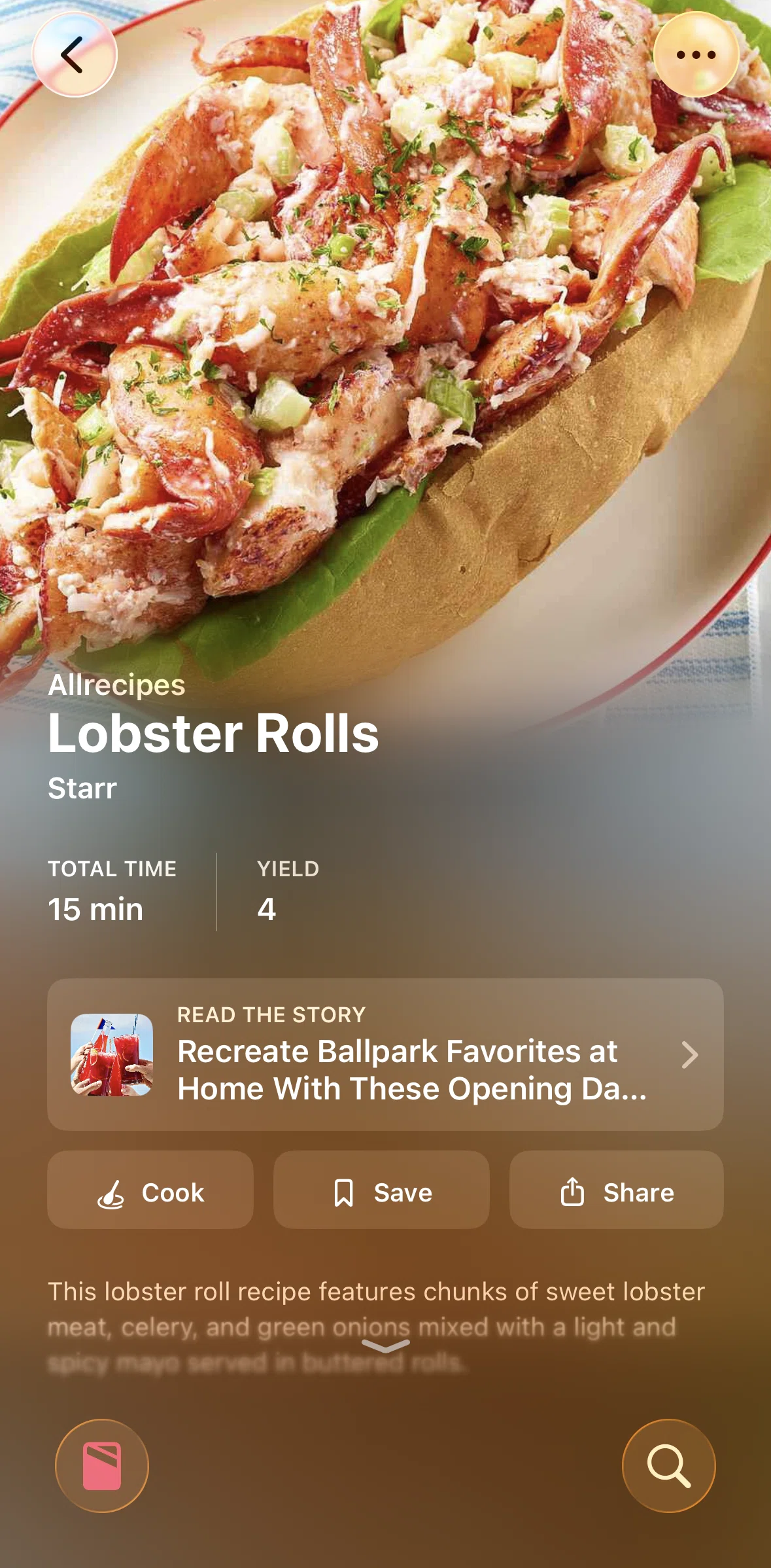 Apple News Screen screen in the Cooking a recipe flow