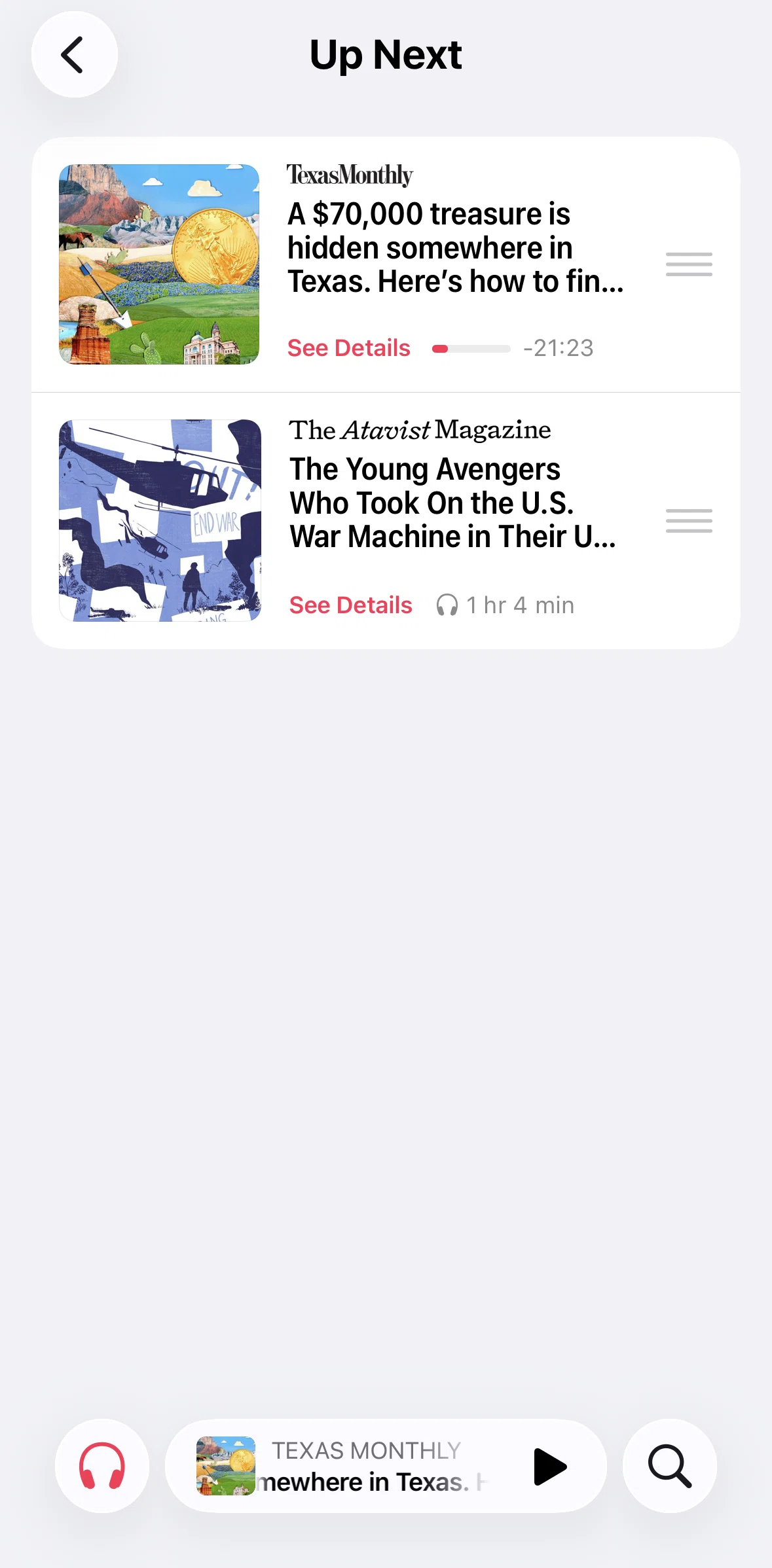 Apple News Screen screen in the Deleting audio flow