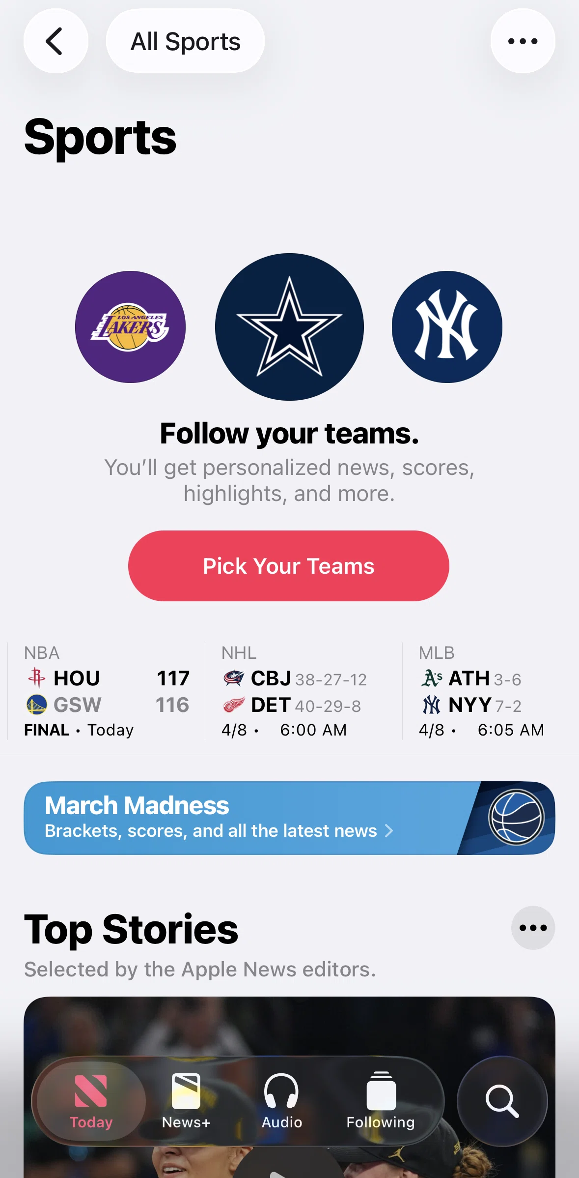 Apple News Screen screen in the Picking teams flow