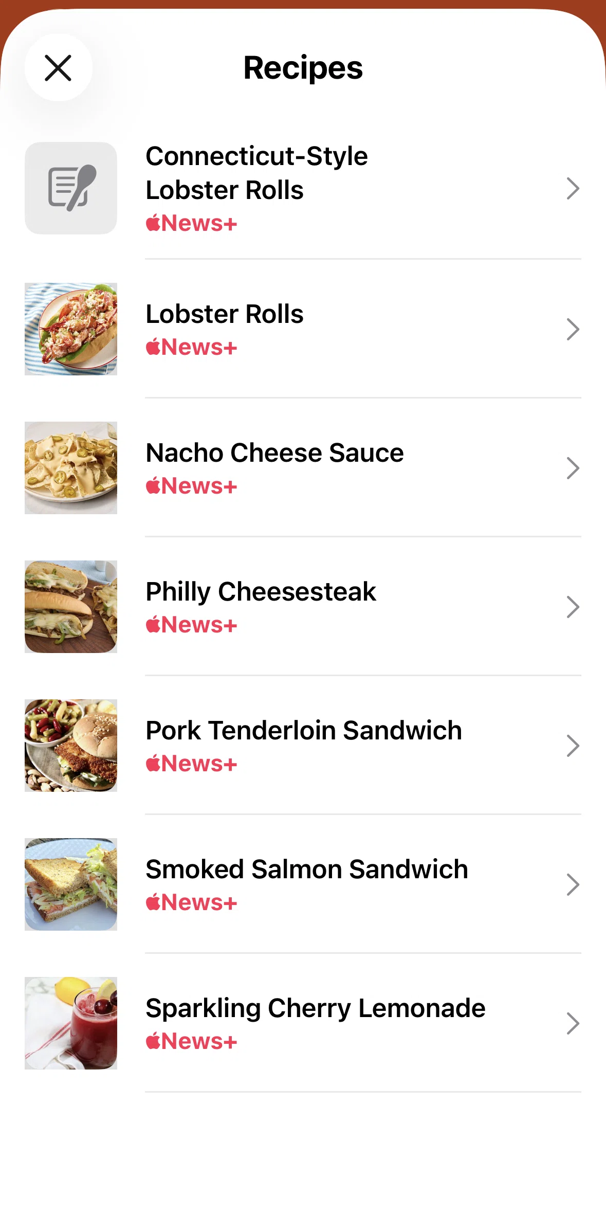 Apple News Screen screen in the Recipe detail flow