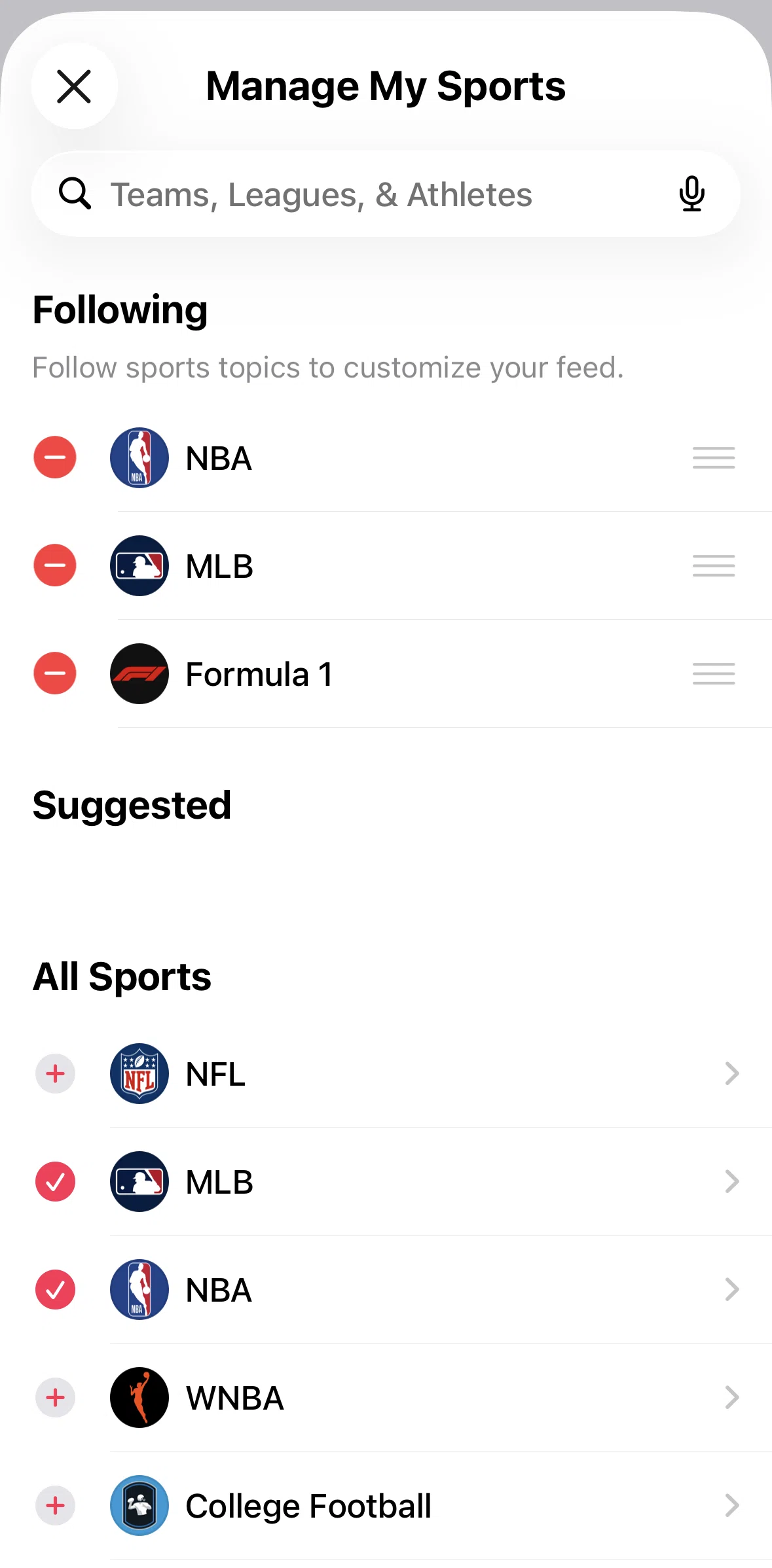 Apple News Screen screen in the Reordering sports flow