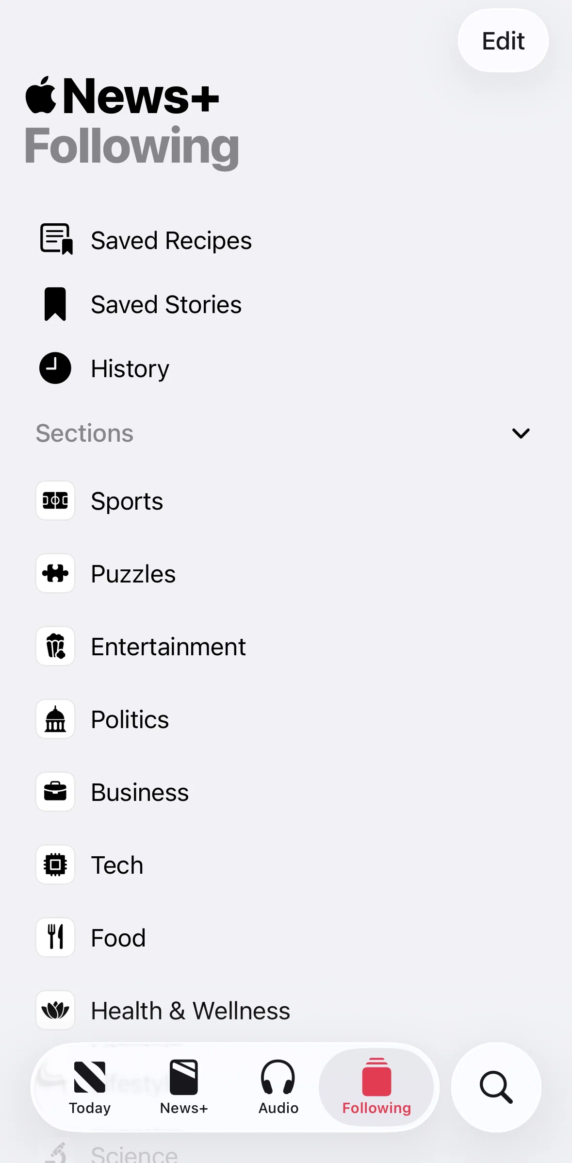 Apple News Screen screen in the Saved recipes flow