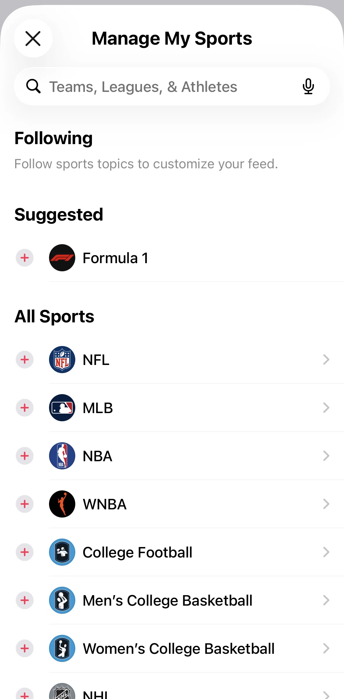 Apple News Screen screen in the Searching sports (audio output) flow