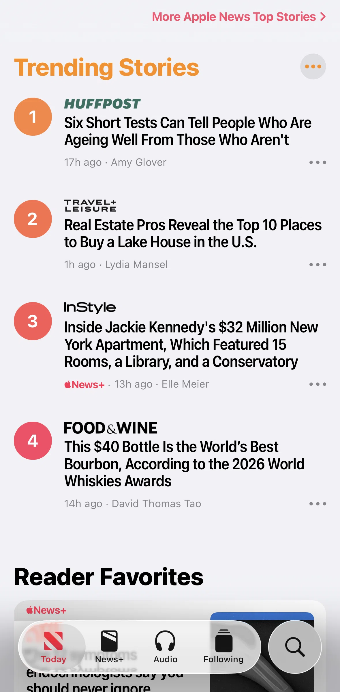 Apple News Screen screen in the Top stories flow