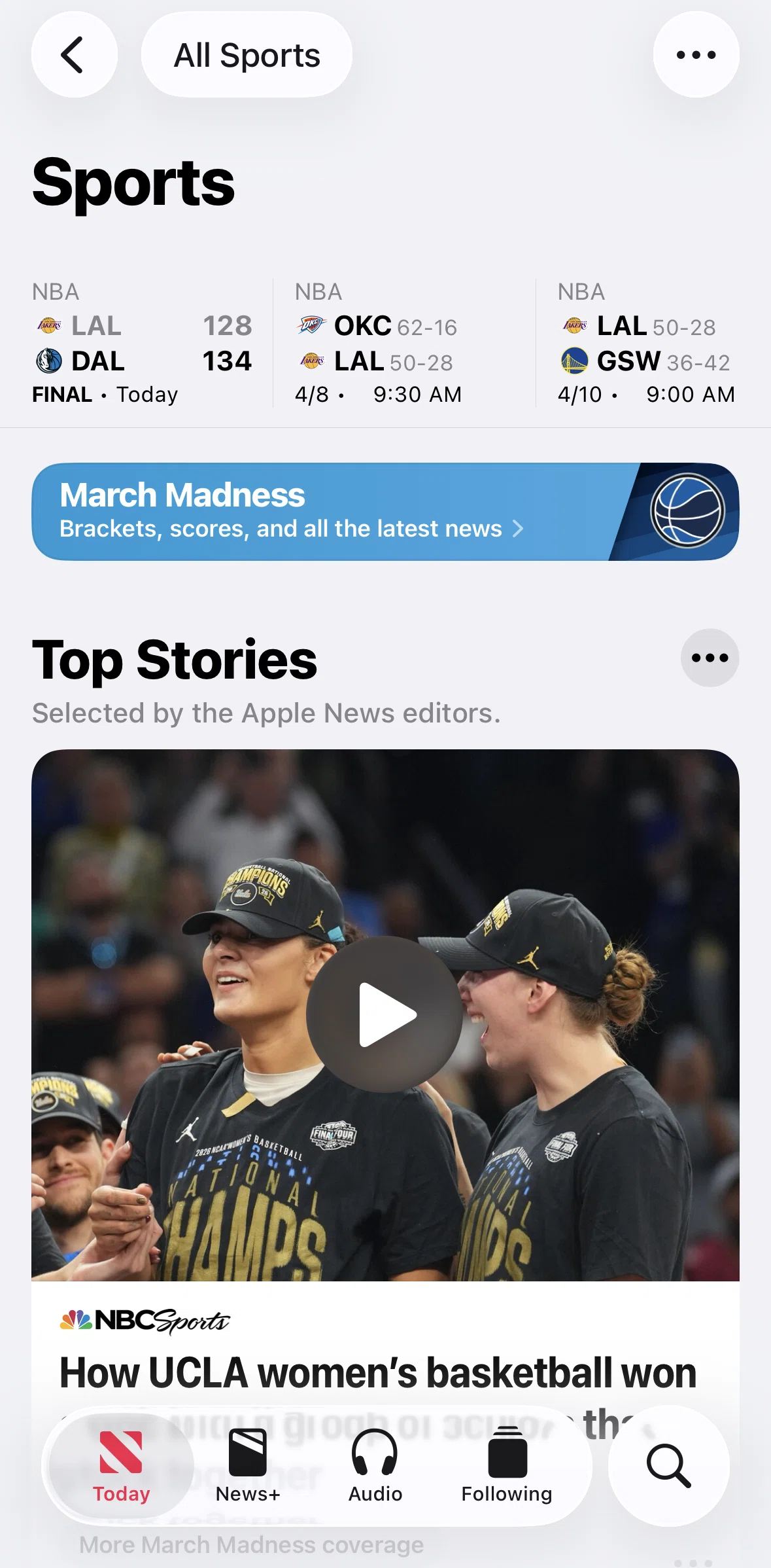 Apple News Screen screen in the Tournament detail flow