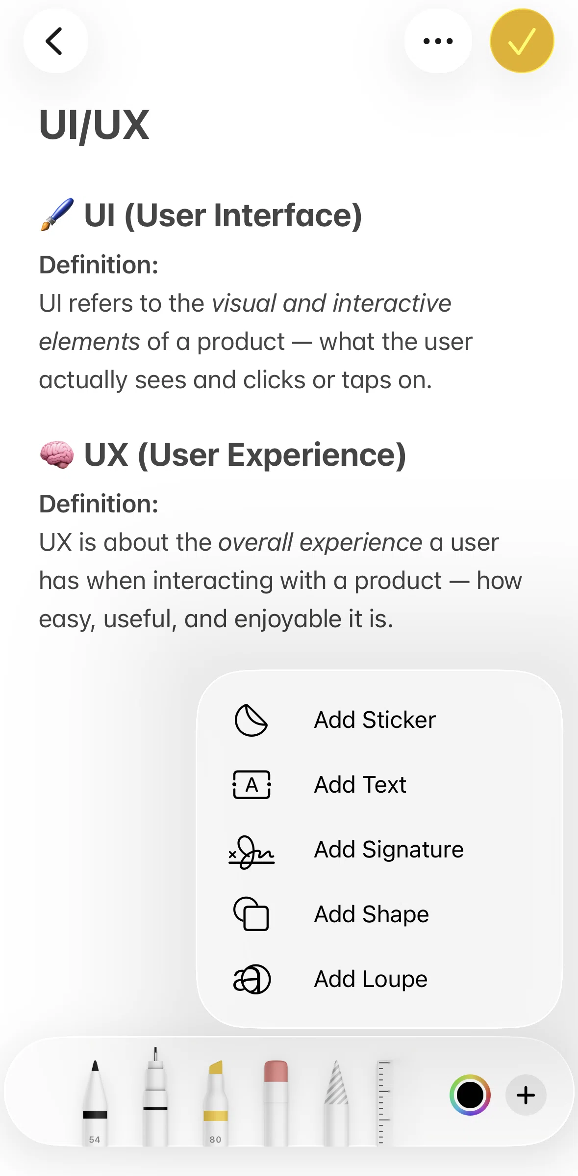 Apple Notes Screen screen in the Adding a loupe flow