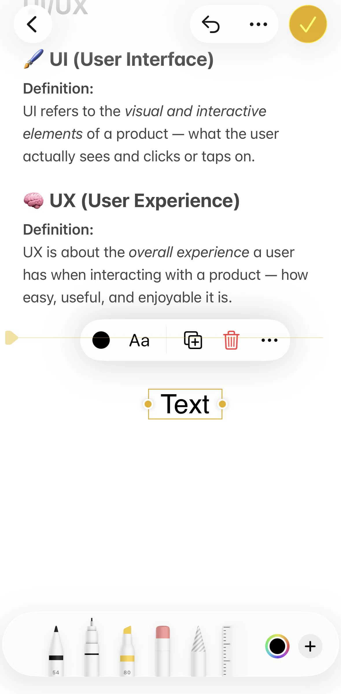 Apple Notes Screen screen in the Changing a text color flow