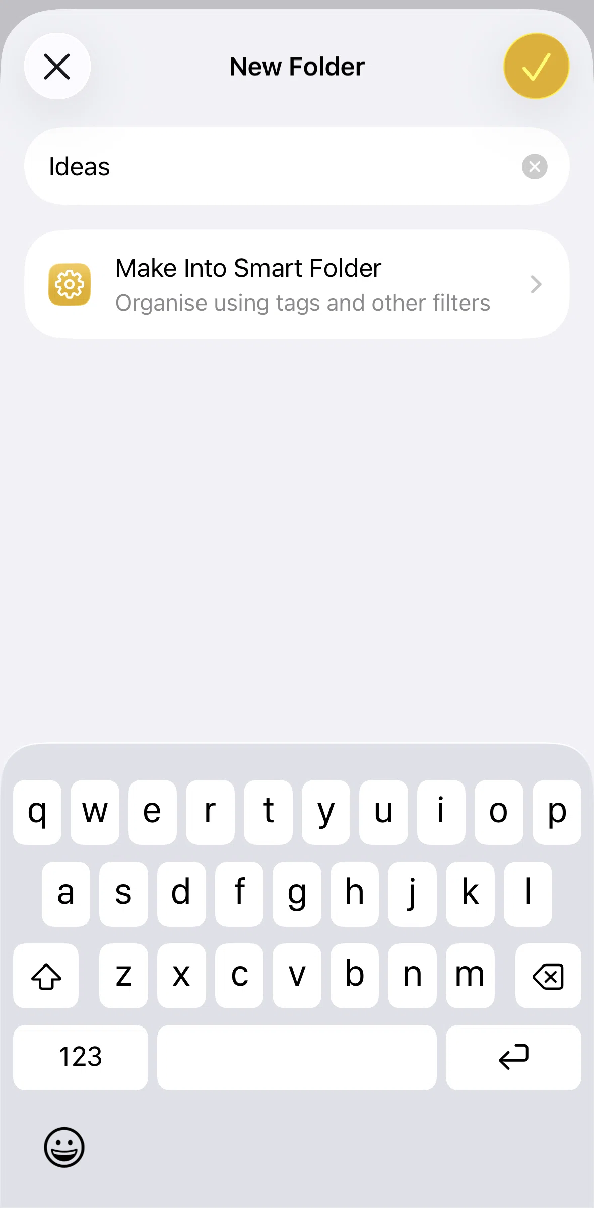 Apple Notes Screen screen in the Creating a new smart folder flow