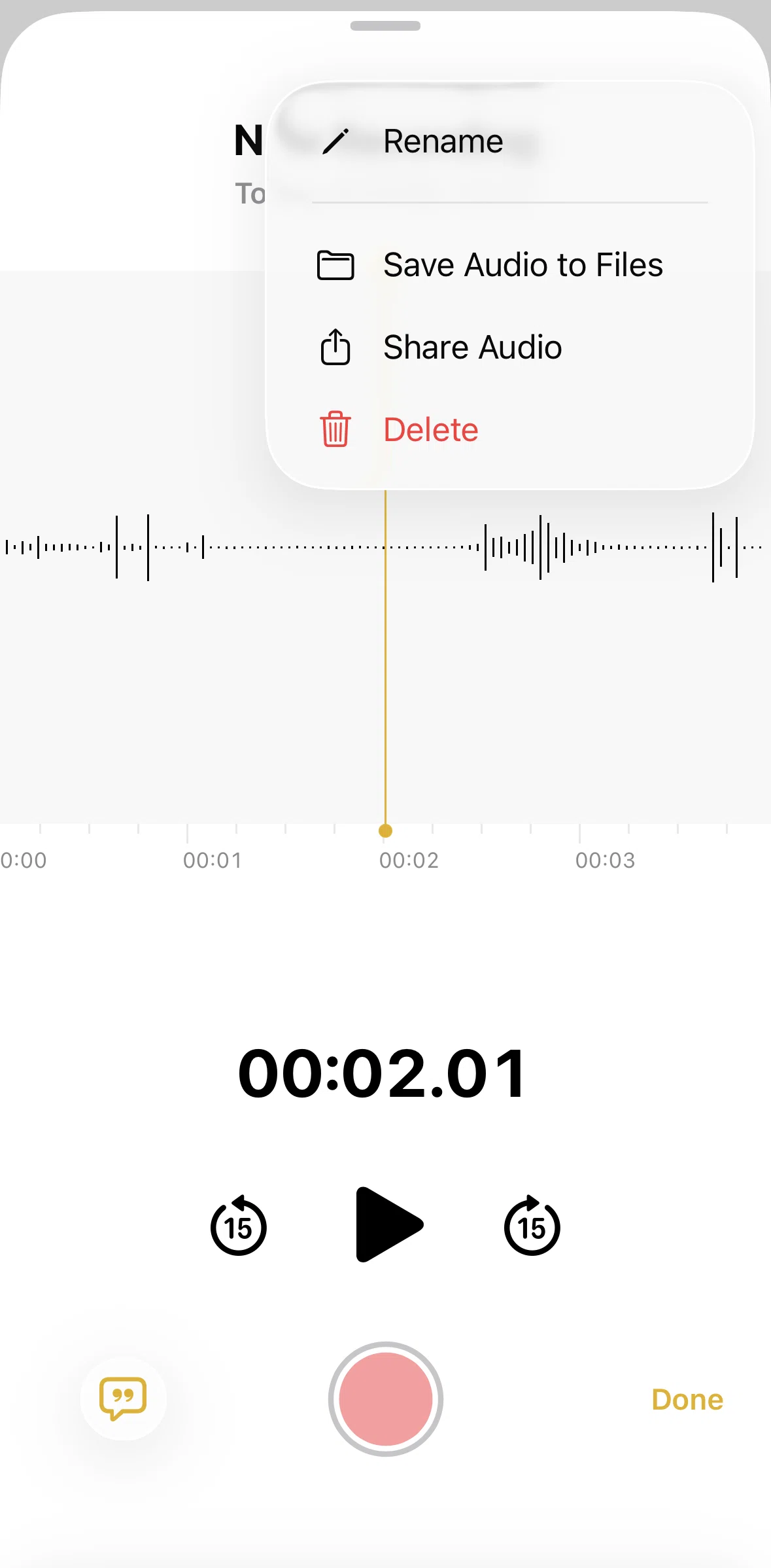 Apple Notes Screen screen in the Deleting a recording flow