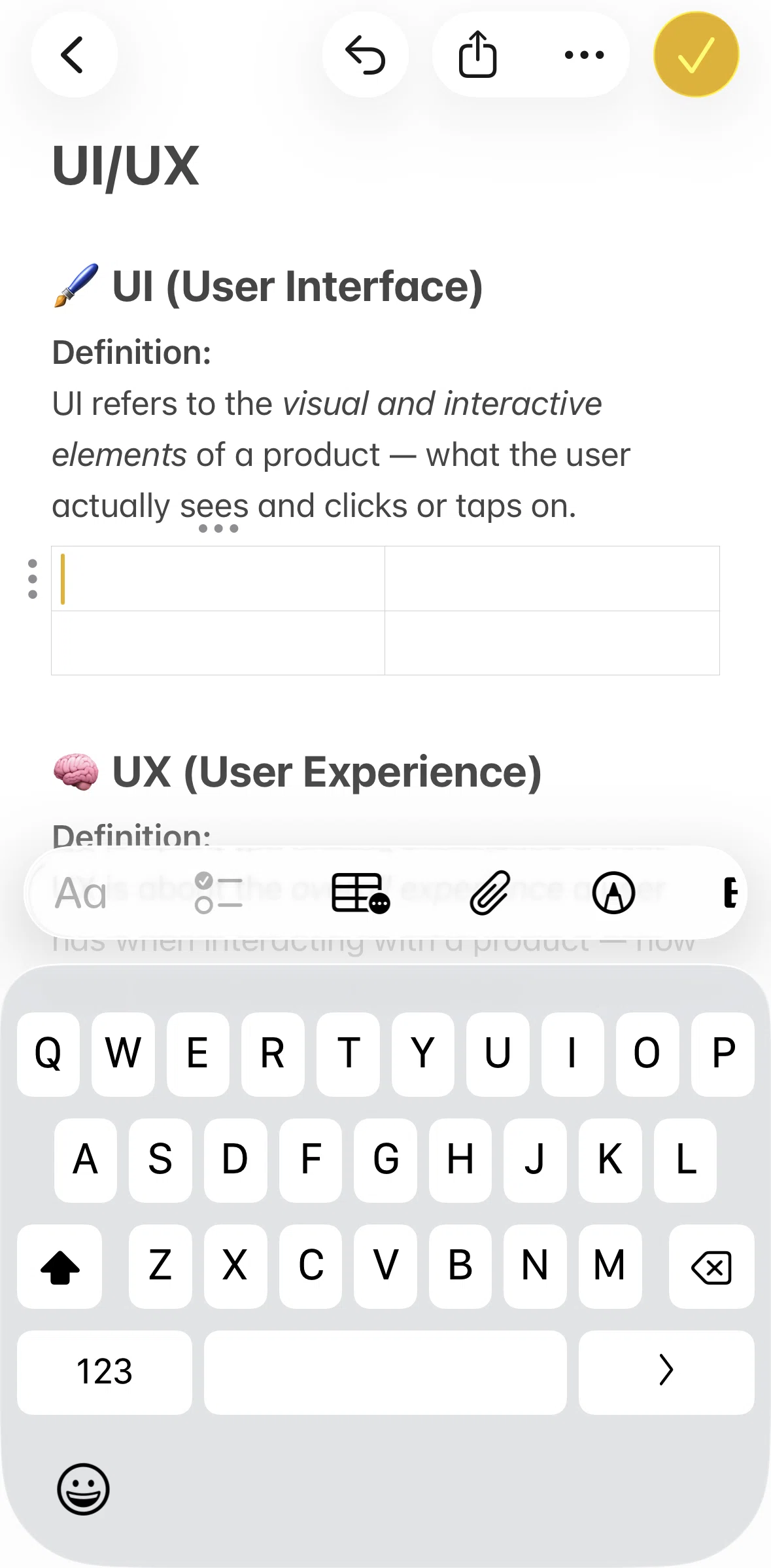 Apple Notes Screen screen in the Deleting a row flow
