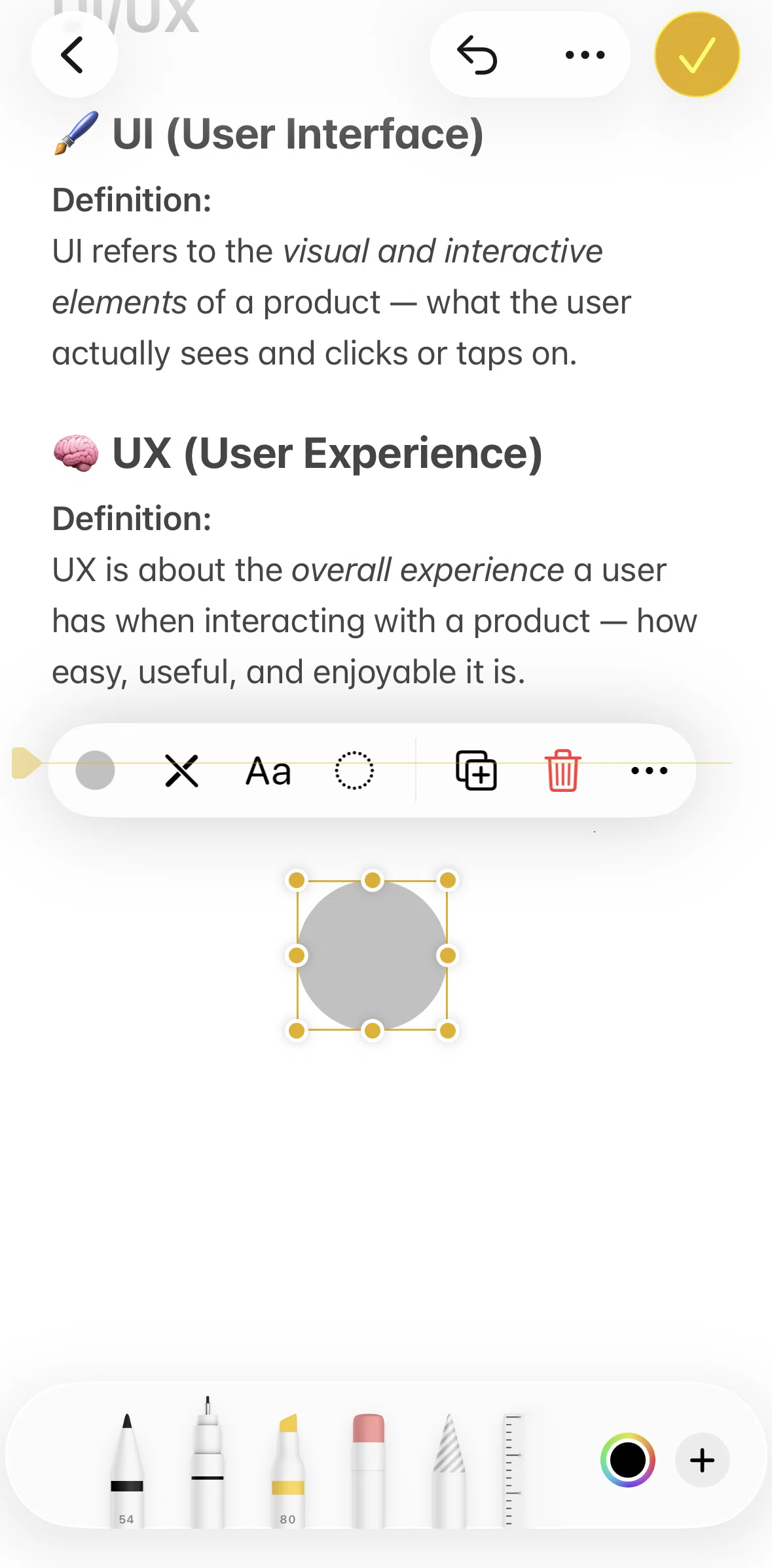Apple Notes Screen screen in the Editing a shape flow