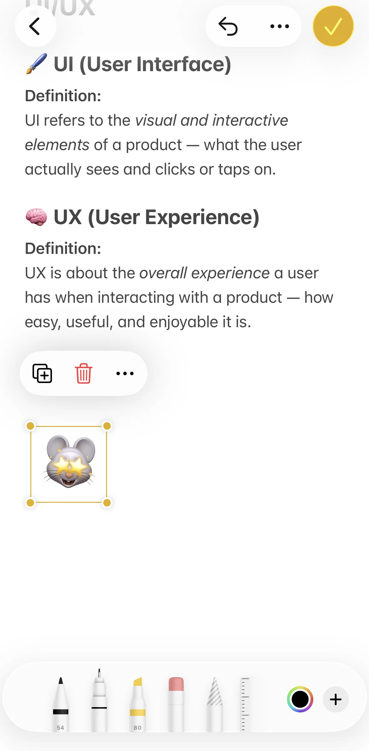 Apple Notes Screen screen in the Removing a sticker flow