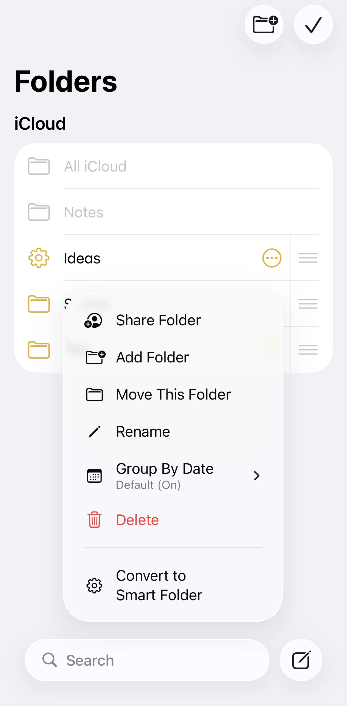Apple Notes Screen screen in the Renaming a folder flow