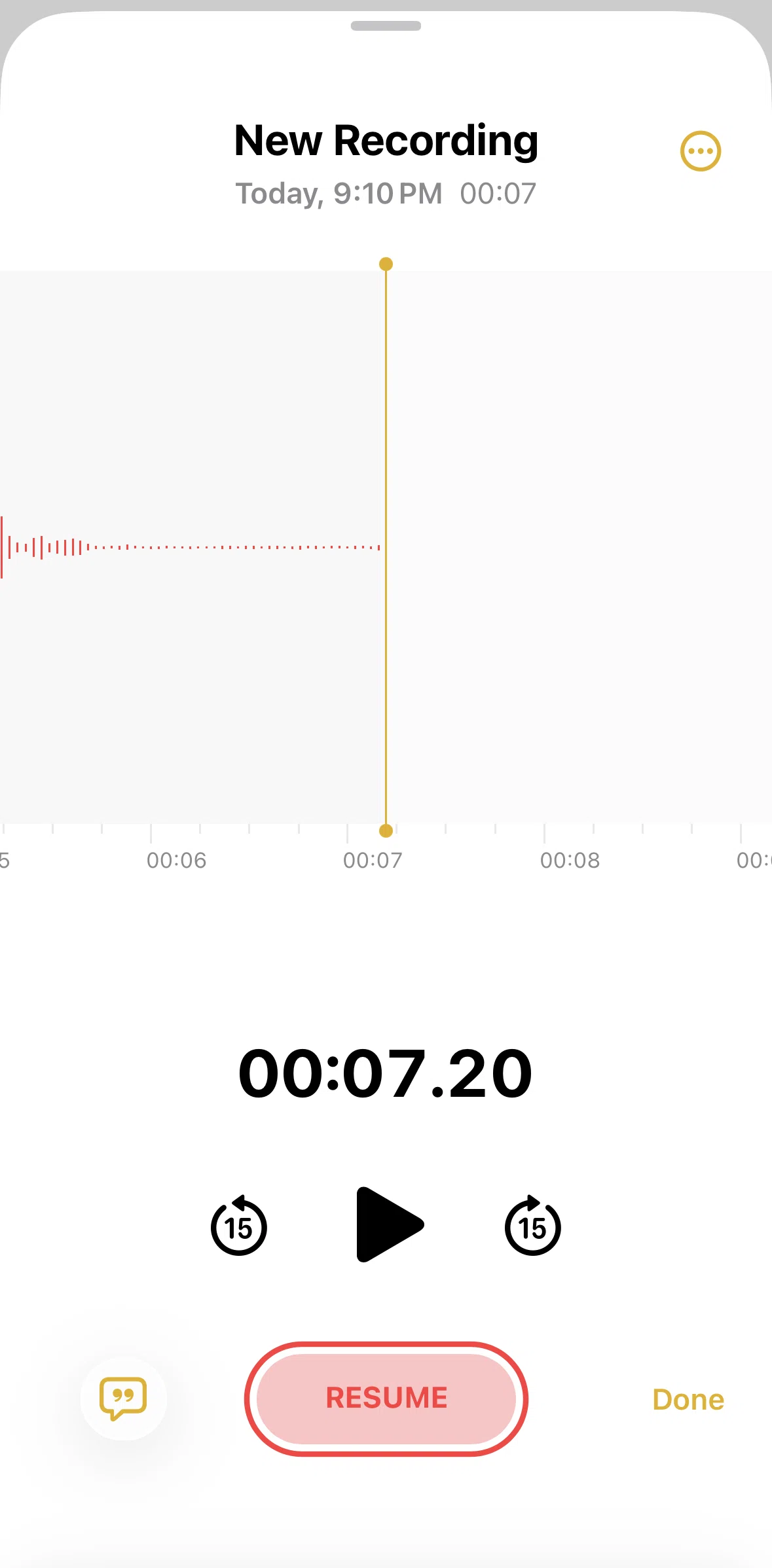 Apple Notes Screen screen in the Renaming a recording flow