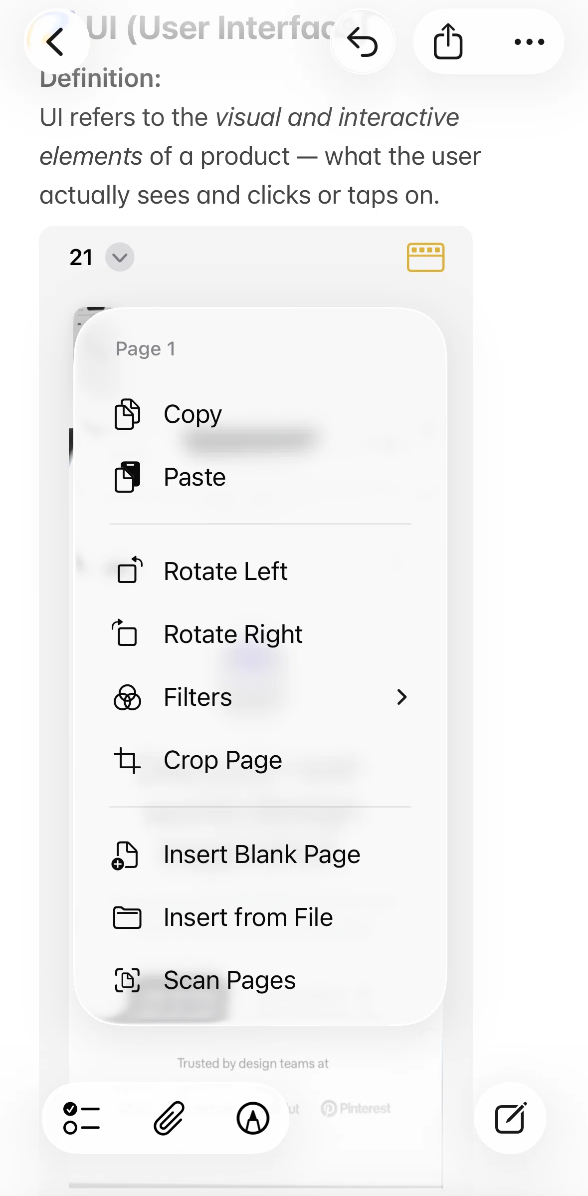 Apple Notes Screen screen in the Rotating a page flow