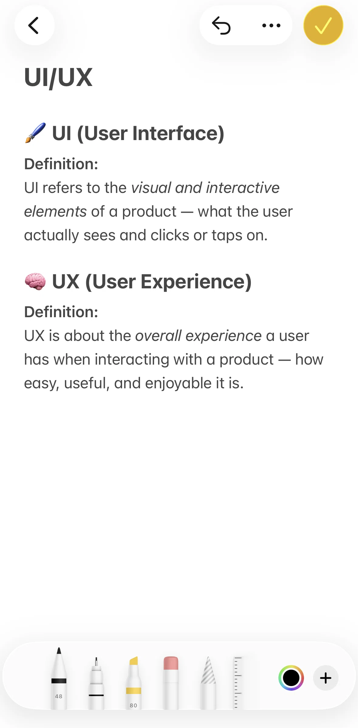 Apple Notes Screen screen in the Selecting a color flow
