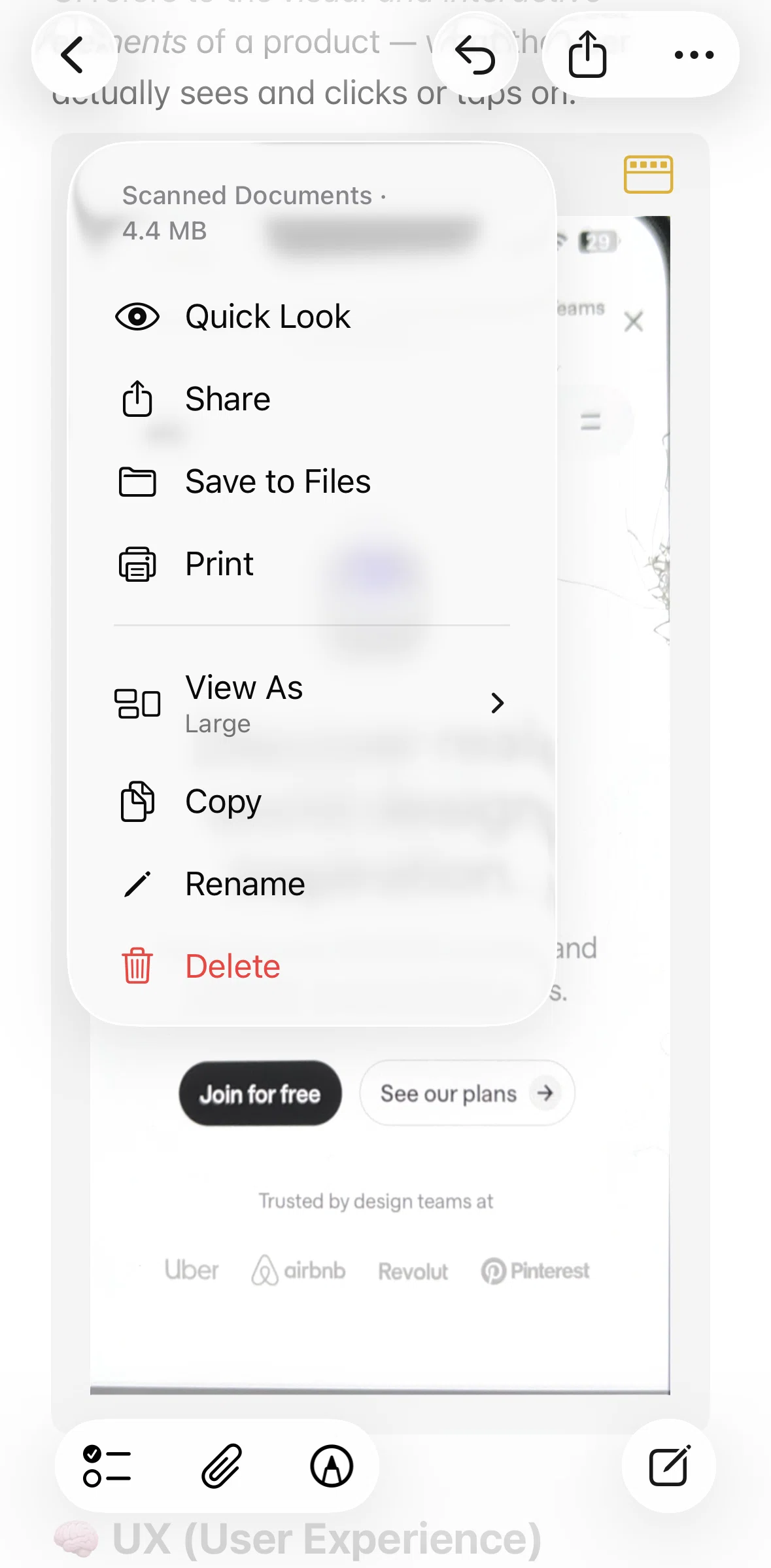Apple Notes Screen screen in the Switching to small view flow