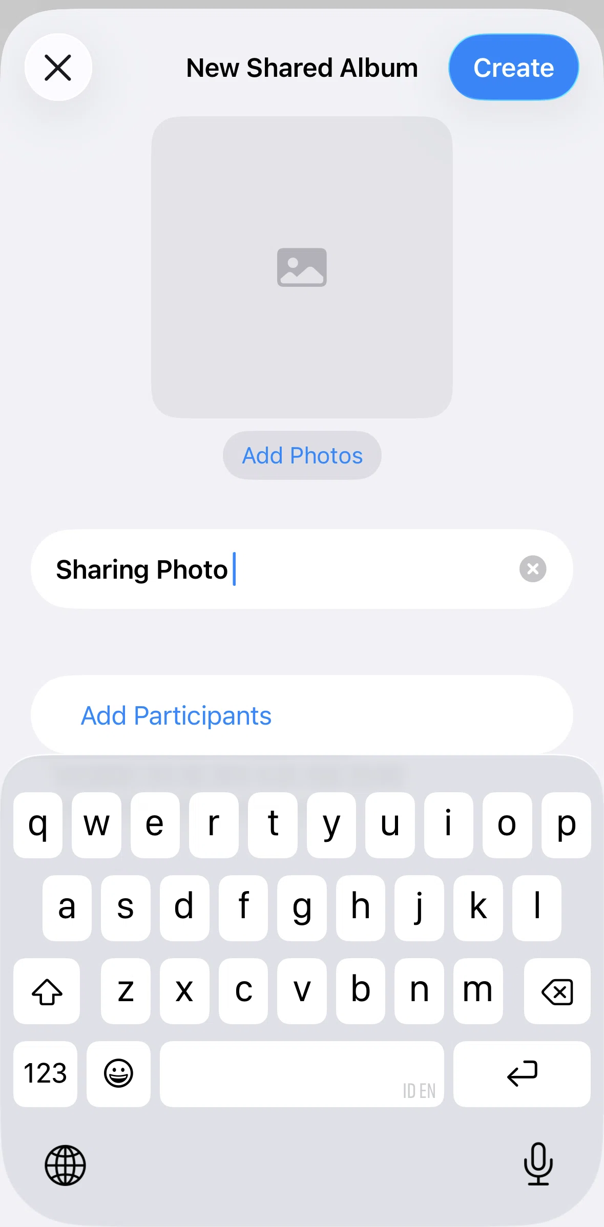 Apple Photos Screen screen in the Adding participans flow