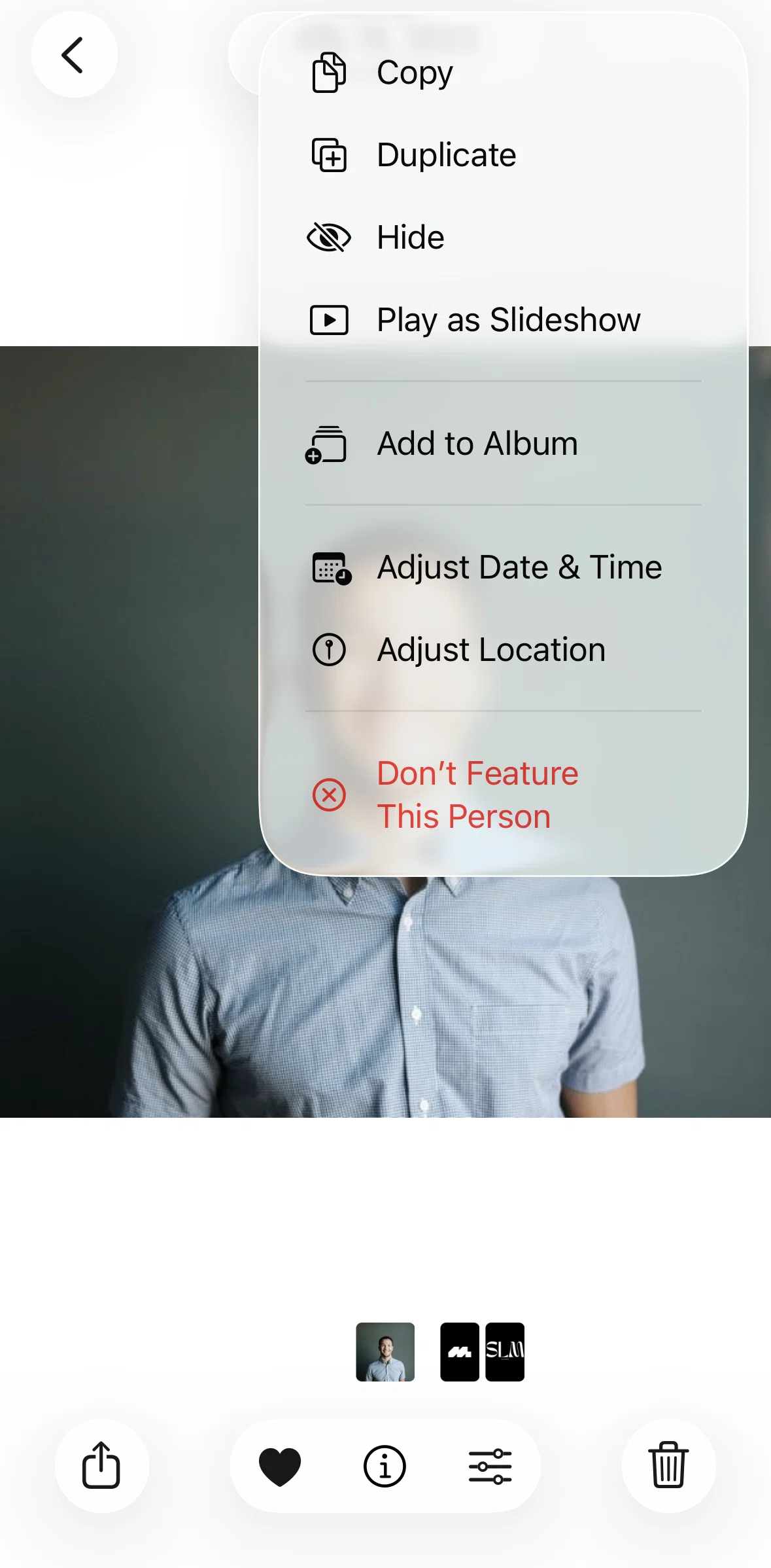 Apple Photos Screen screen in the Playing a photo as slideshow flow