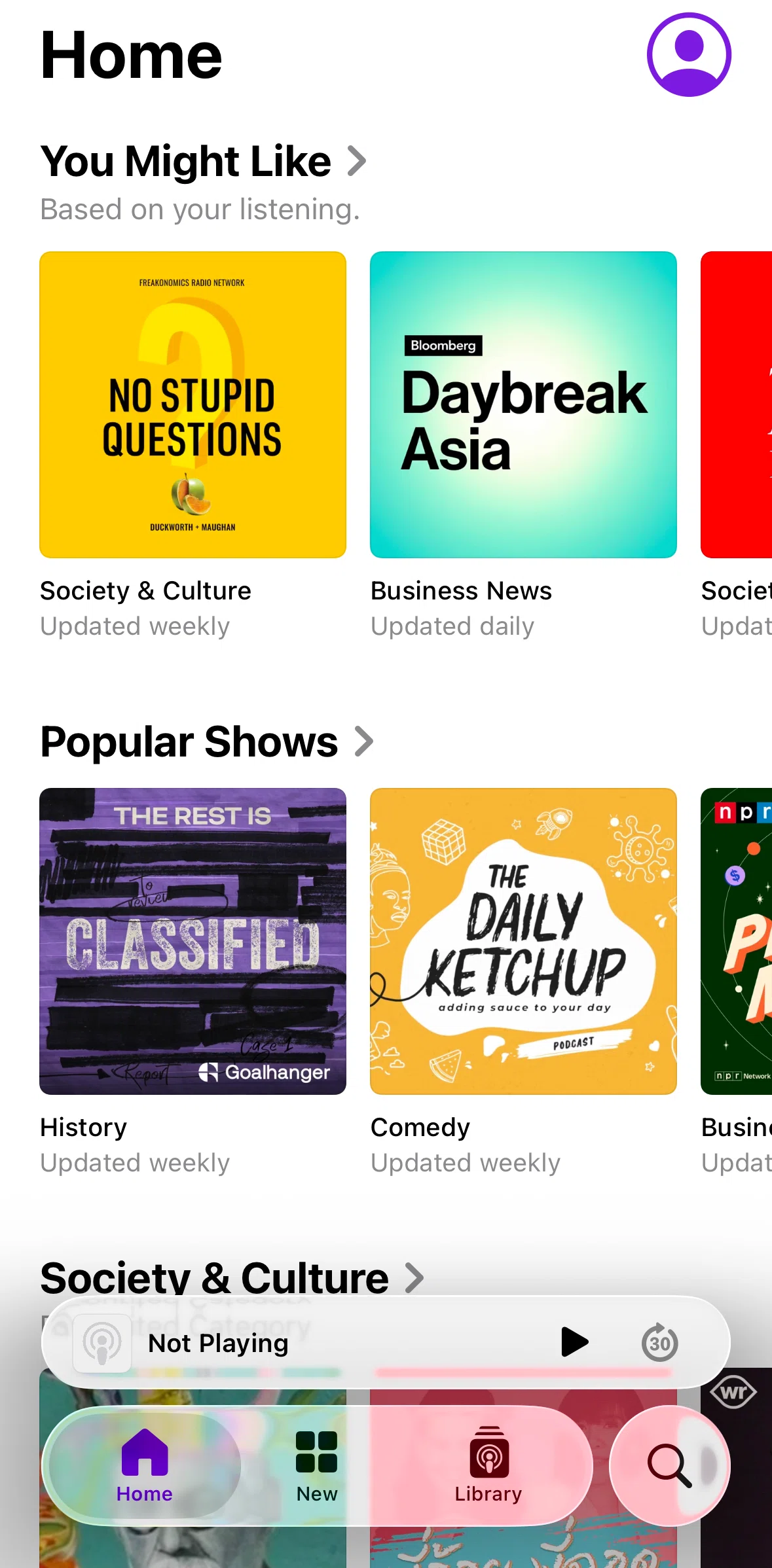 Apple Podcasts Screen screen in the Account flow