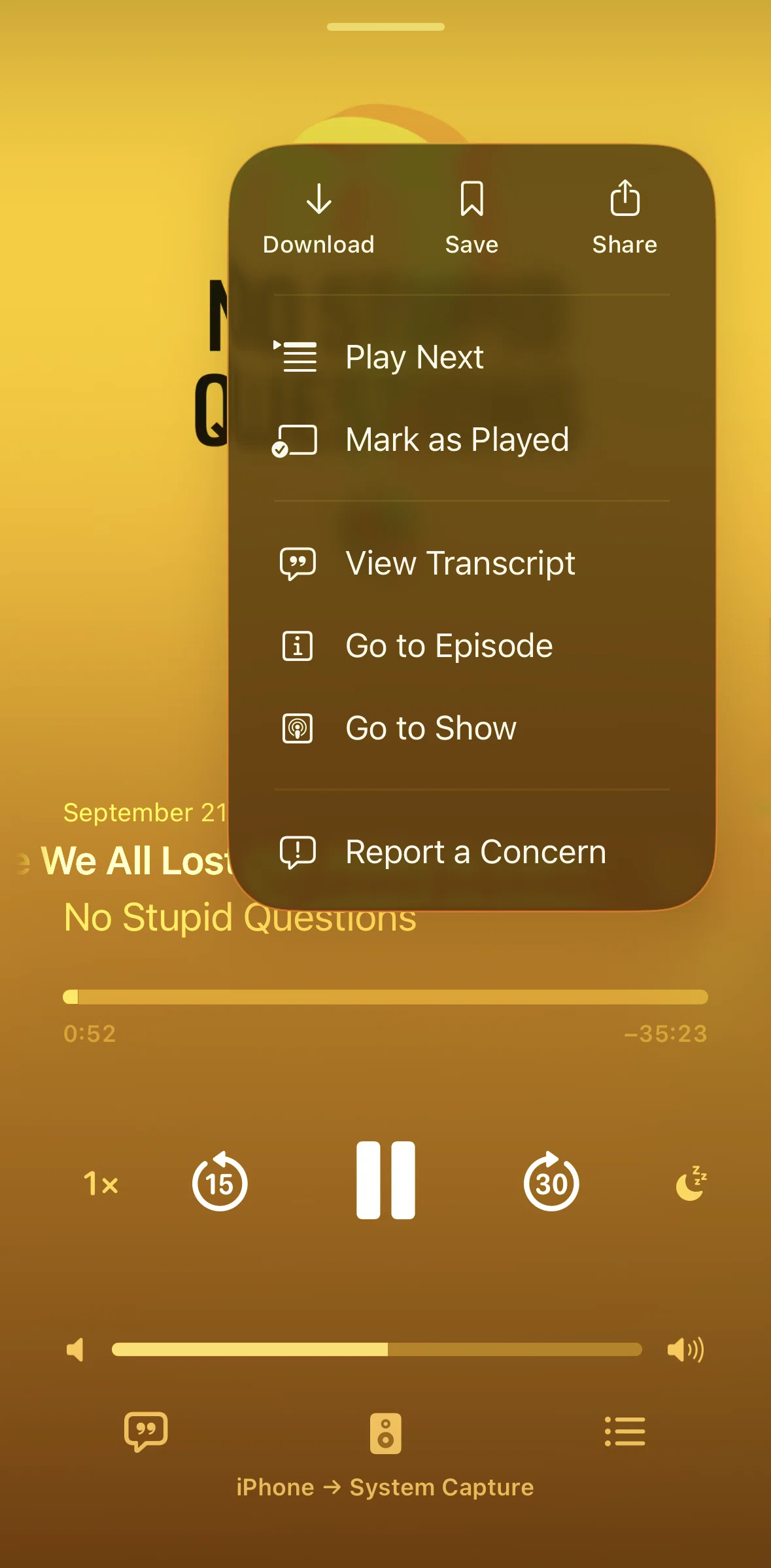Apple Podcasts Screen screen in the Adding to queue flow