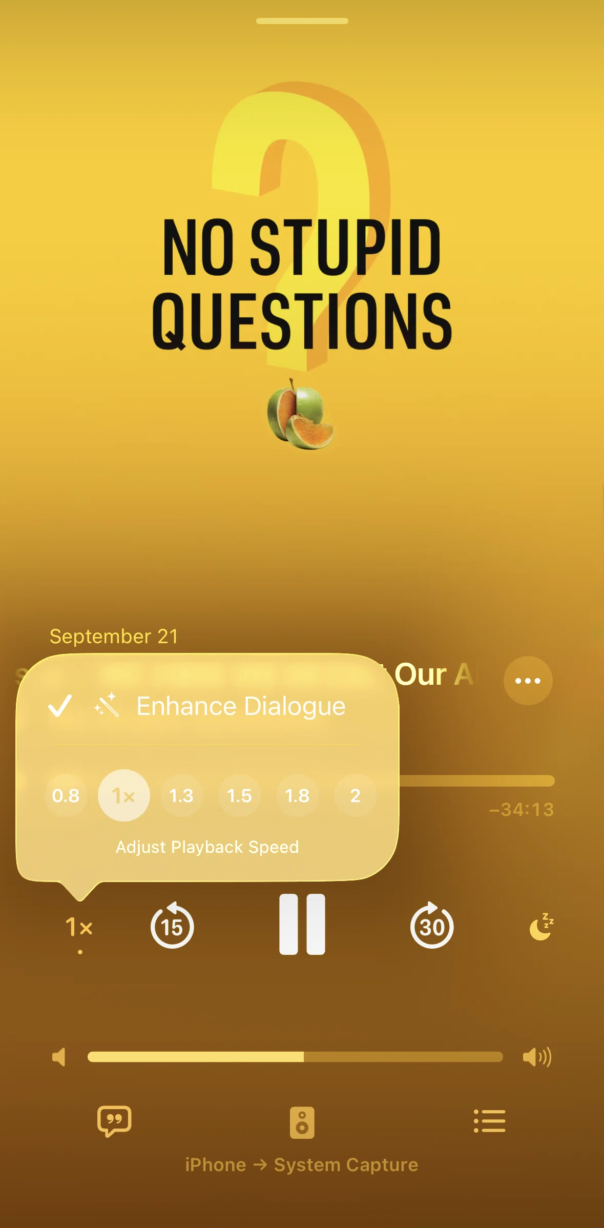 Apple Podcasts Screen screen in the Adjusting playback speed flow