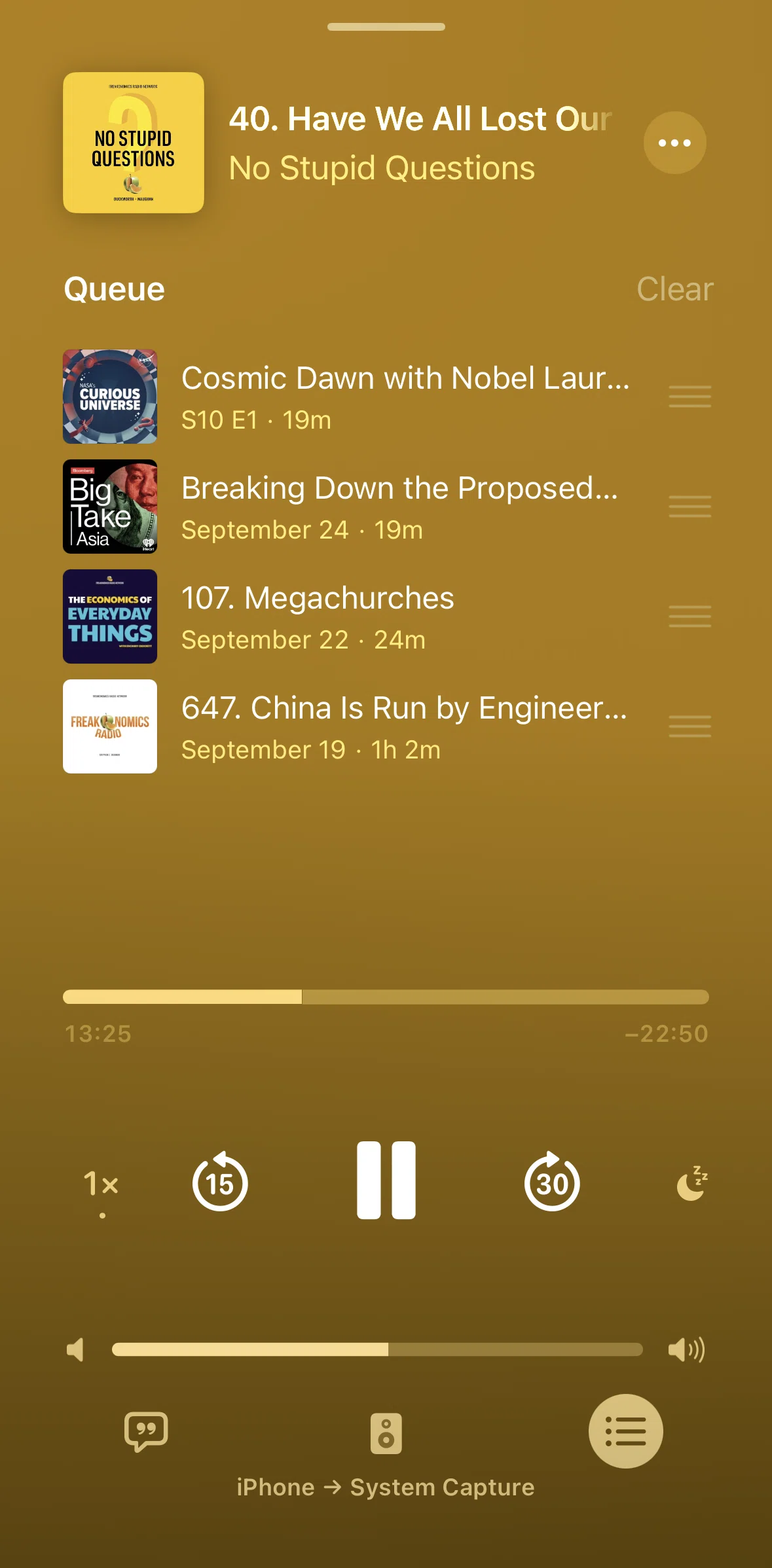 Apple Podcasts Screen screen in the Clearing queue flow