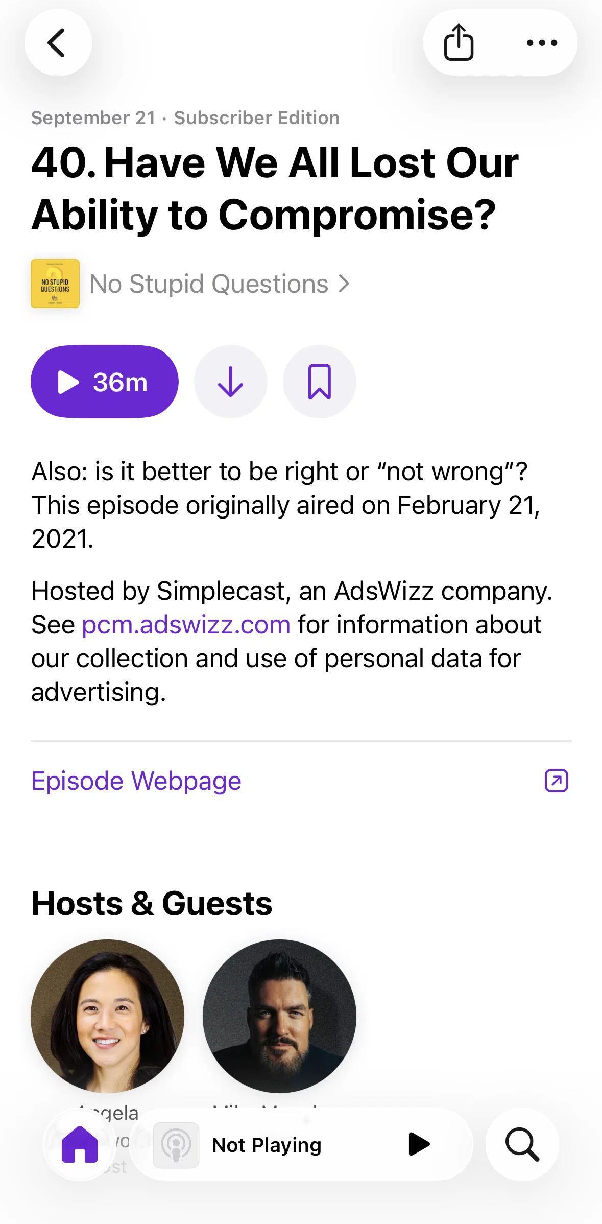 Apple Podcasts Screen screen in the Downloading an episode flow