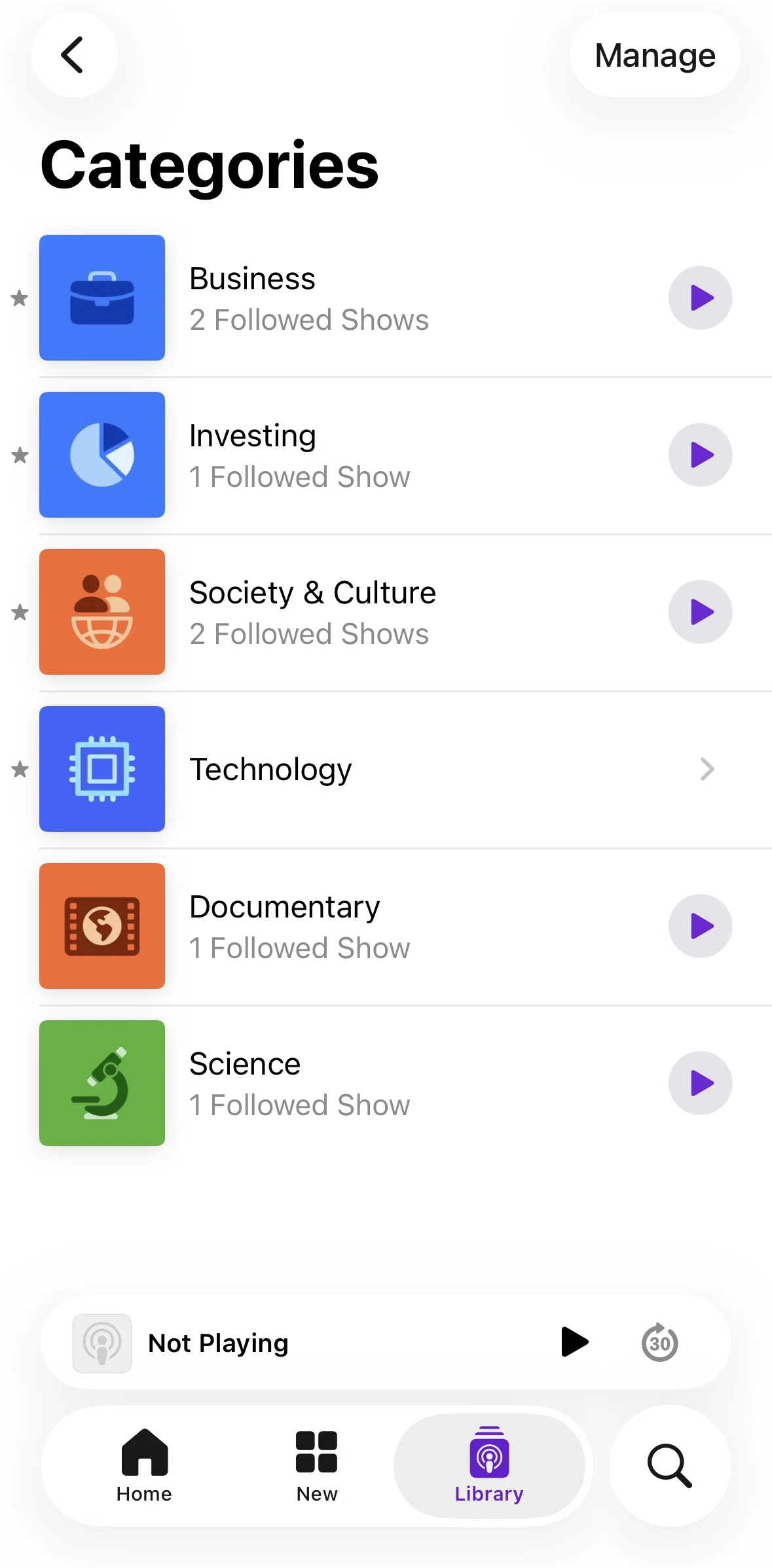 Apple Podcasts Screen screen in the Editing favorite categories flow