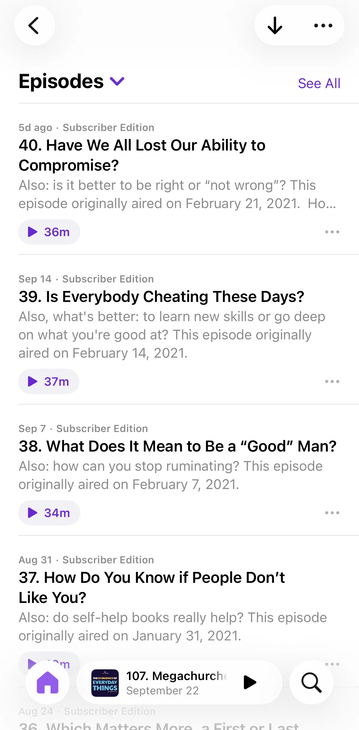 Apple Podcasts Screen screen in the Episodes flow