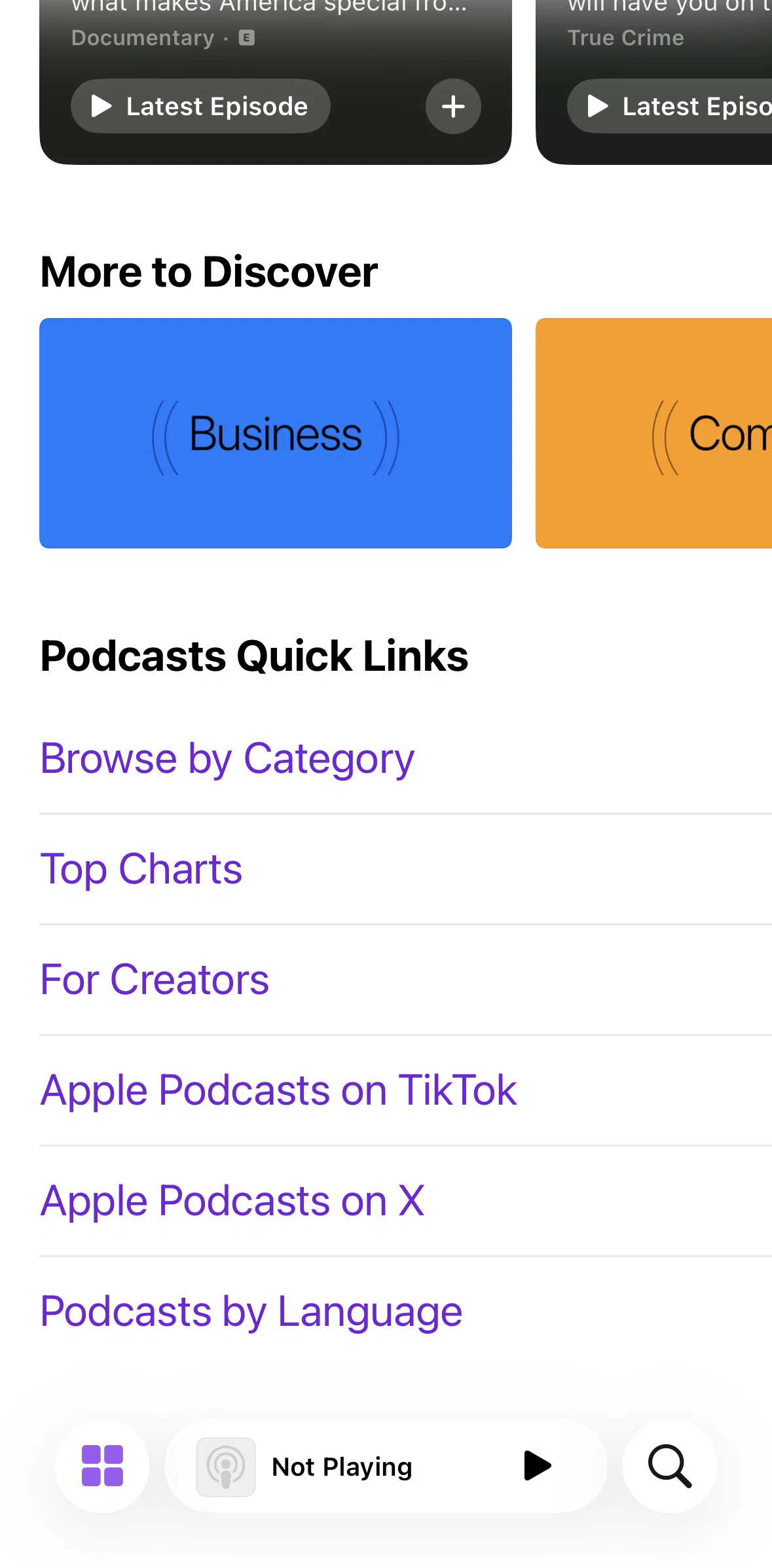 Apple Podcasts Screen screen in the Podcast by language flow