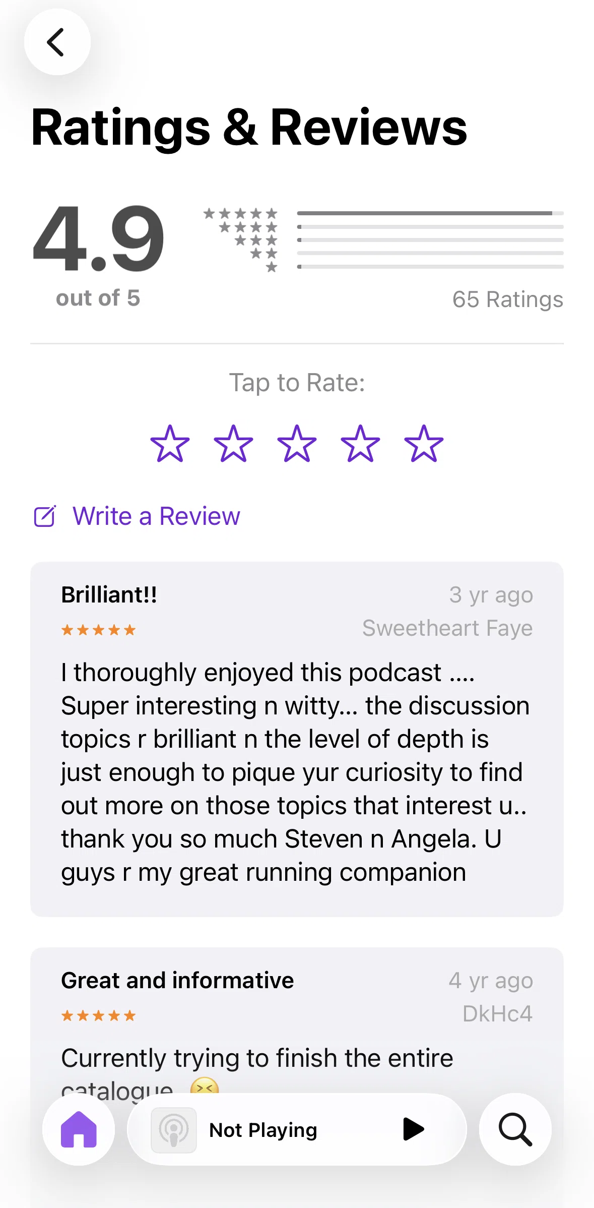 Apple Podcasts Screen screen in the Rating & reviewing a show flow