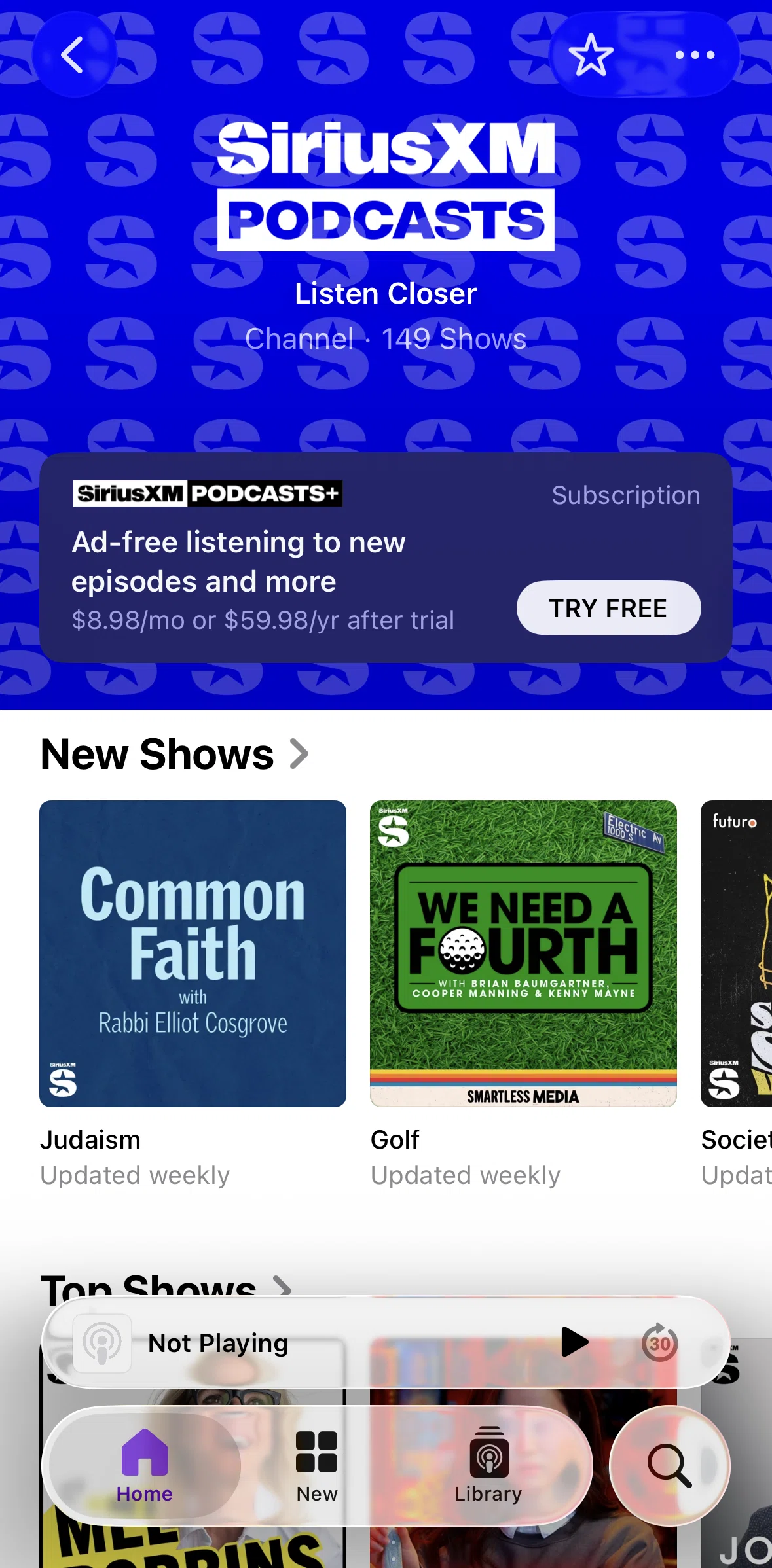 Apple Podcasts Screen screen in the Subscribing to a channel flow