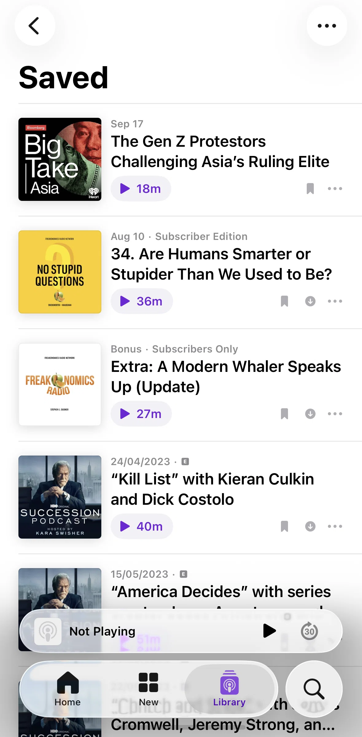 Apple Podcasts Screen screen in the Switching view to group by show flow