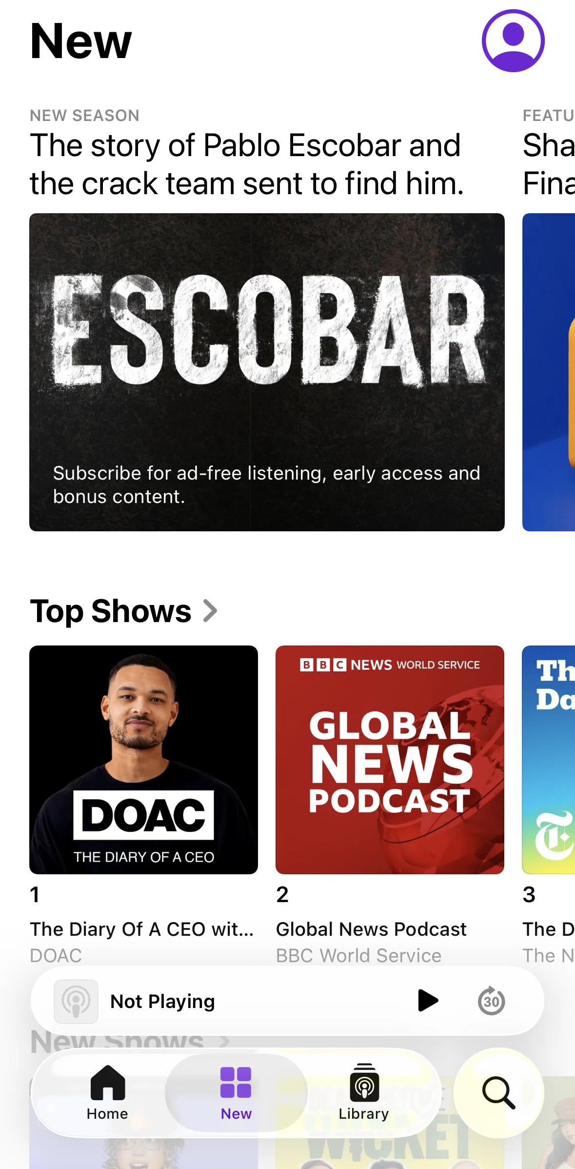Apple Podcasts Screen screen in the Top shows flow