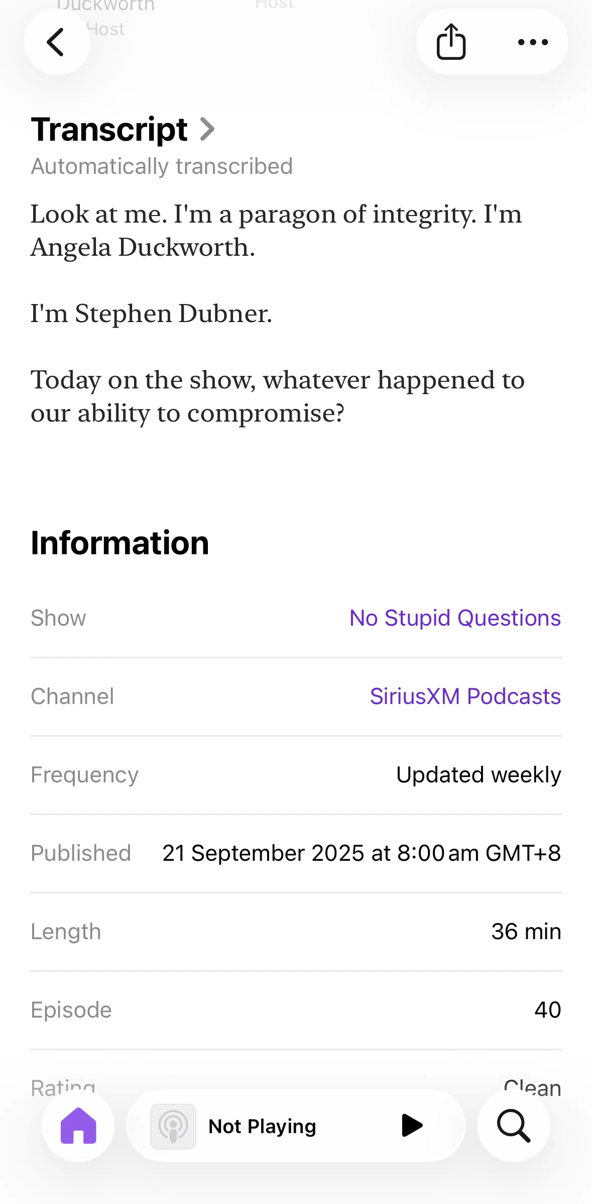 Apple Podcasts Screen screen in the Transcript flow