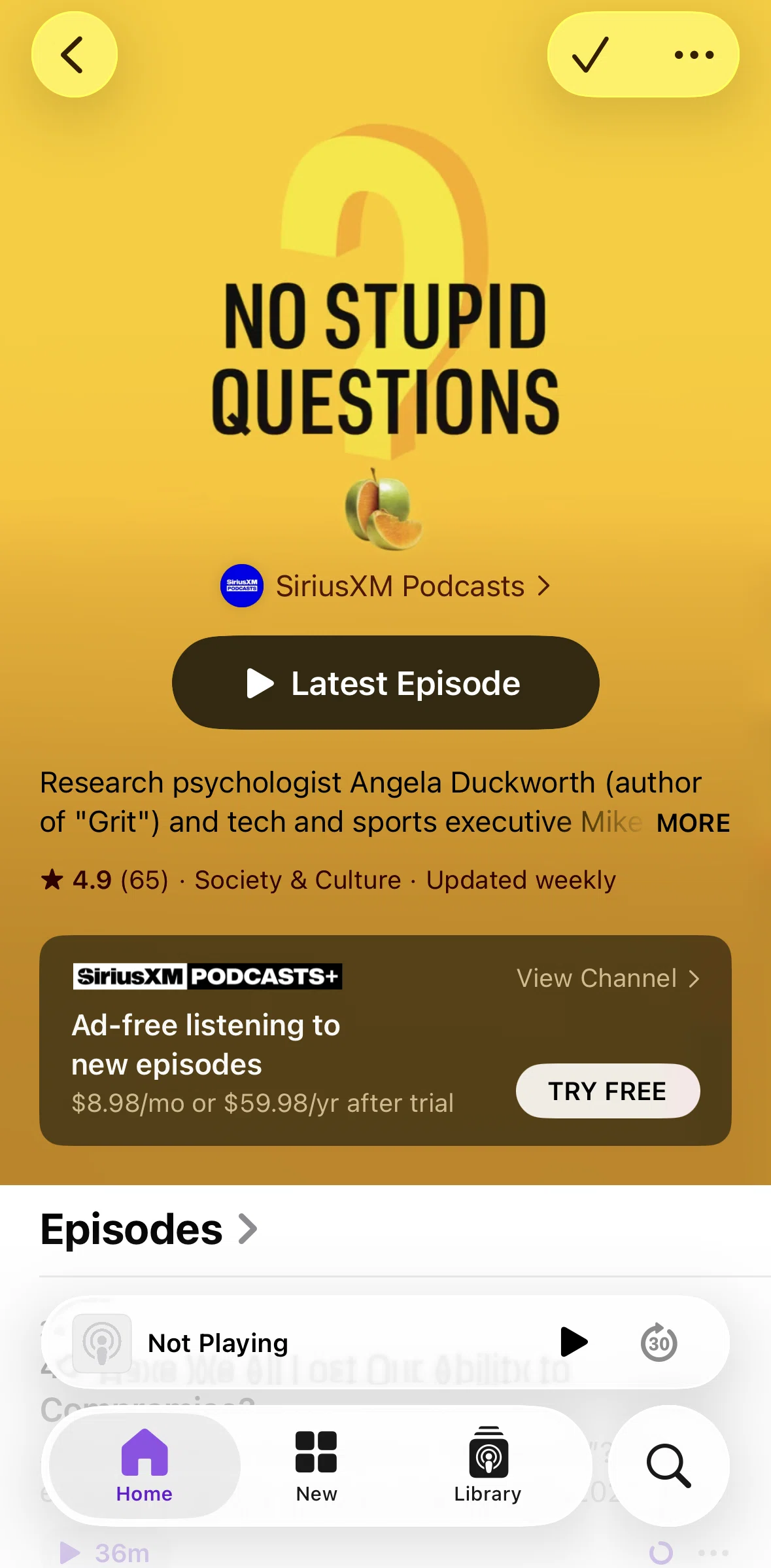 Apple Podcasts Screen screen in the Unfollowing a show flow
