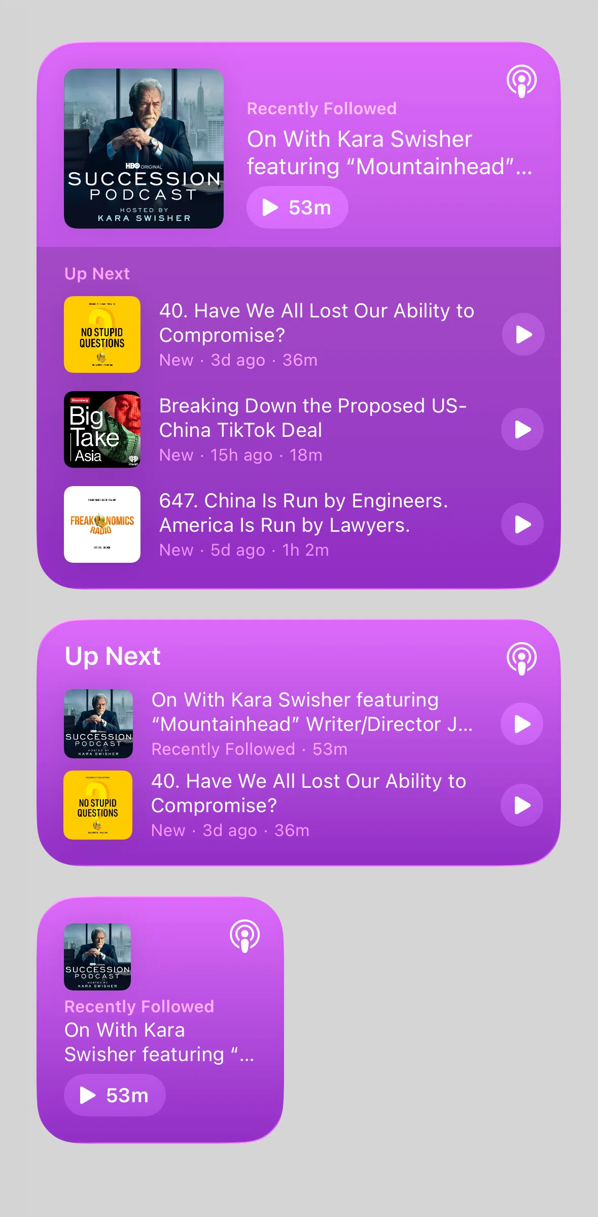 Apple Podcasts Screen screen in the Widgets flow