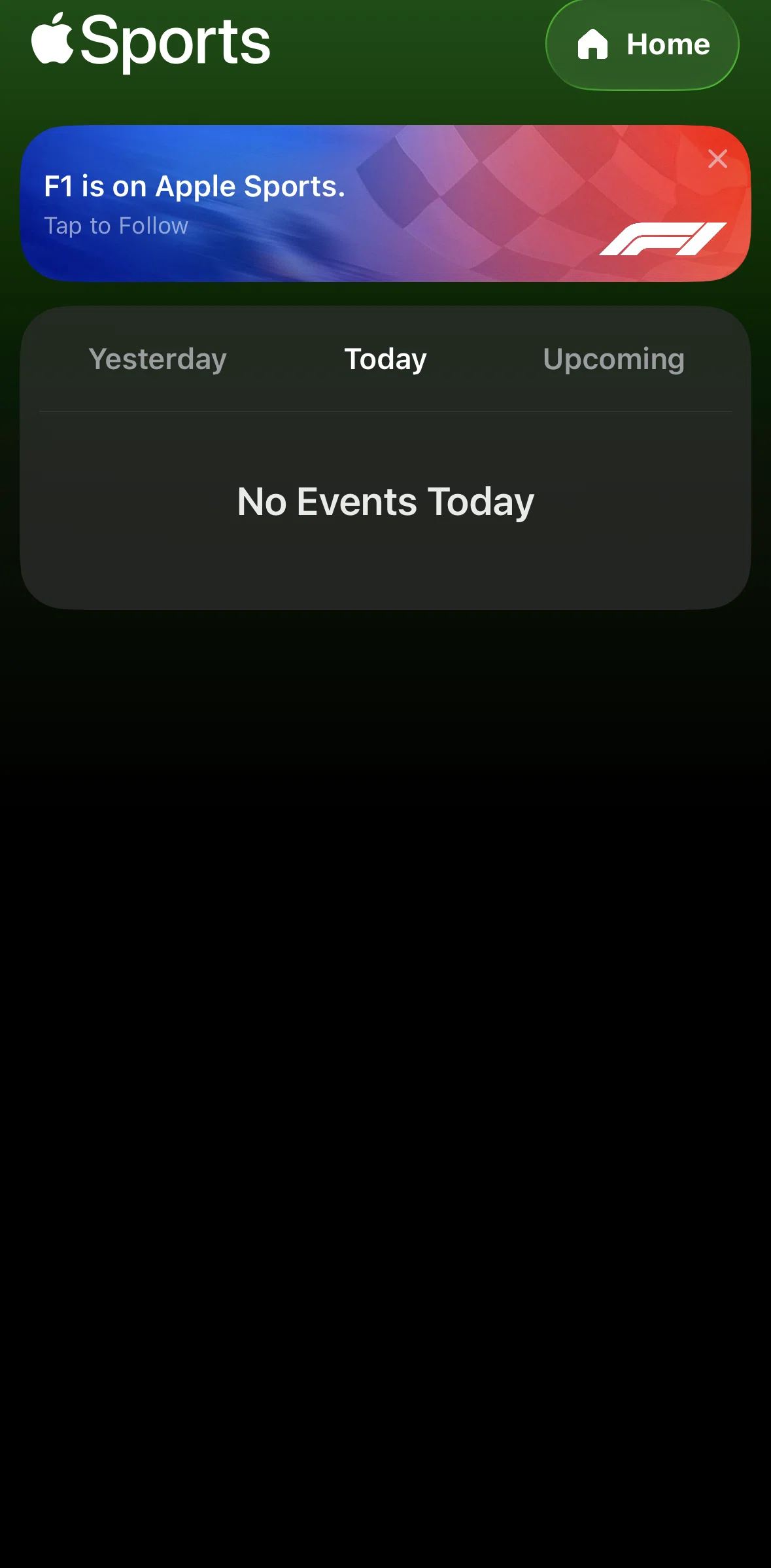 Apple Sports Screen screen in the Home flow