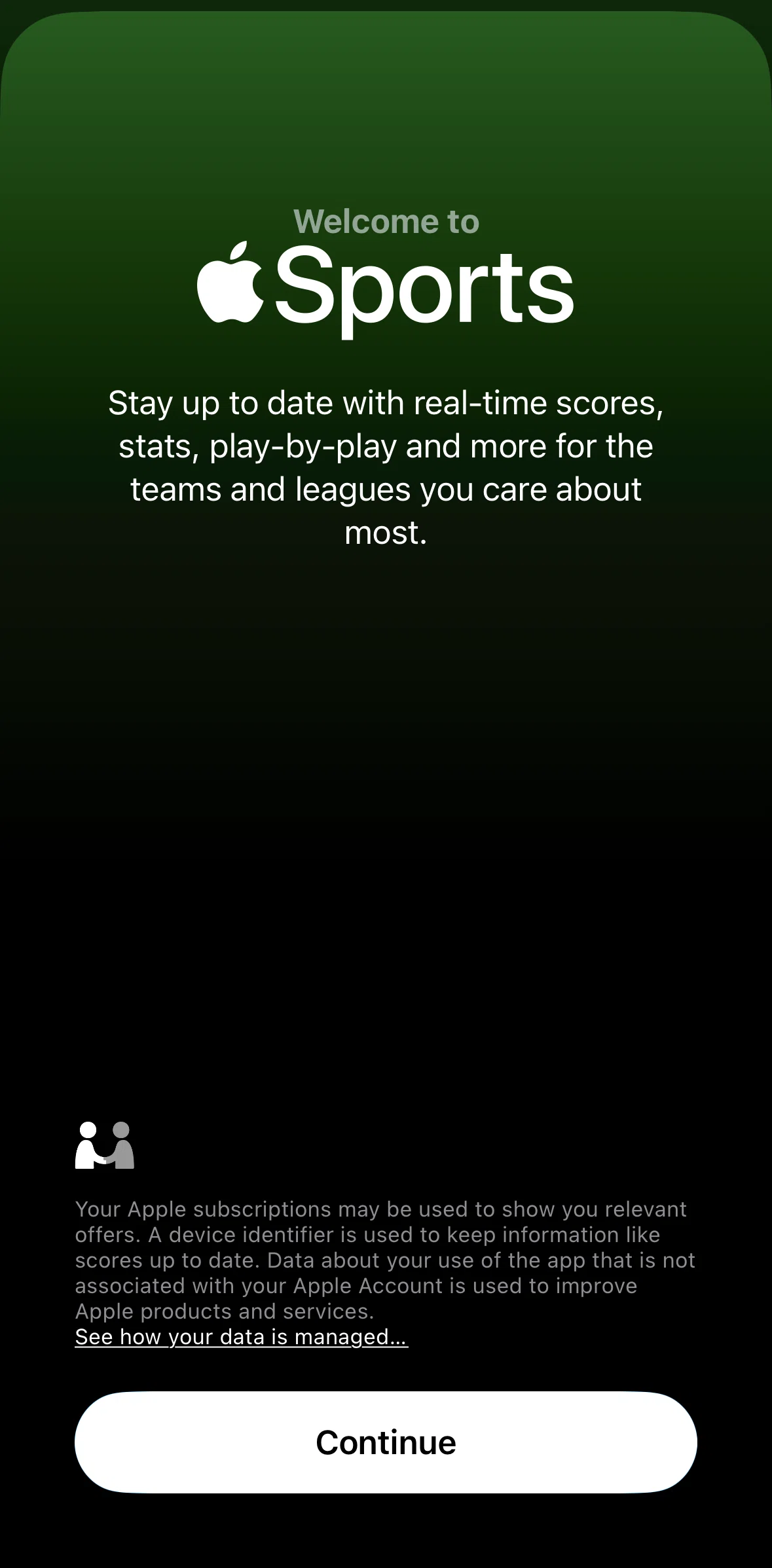 Apple Sports Screen screen in the Onboarding flow