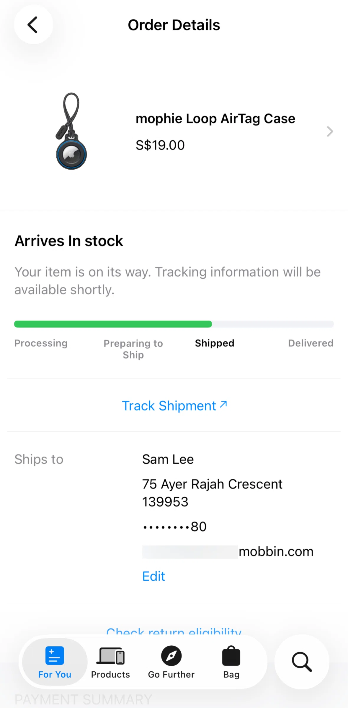 Apple Store Screen screen in the Order information flow