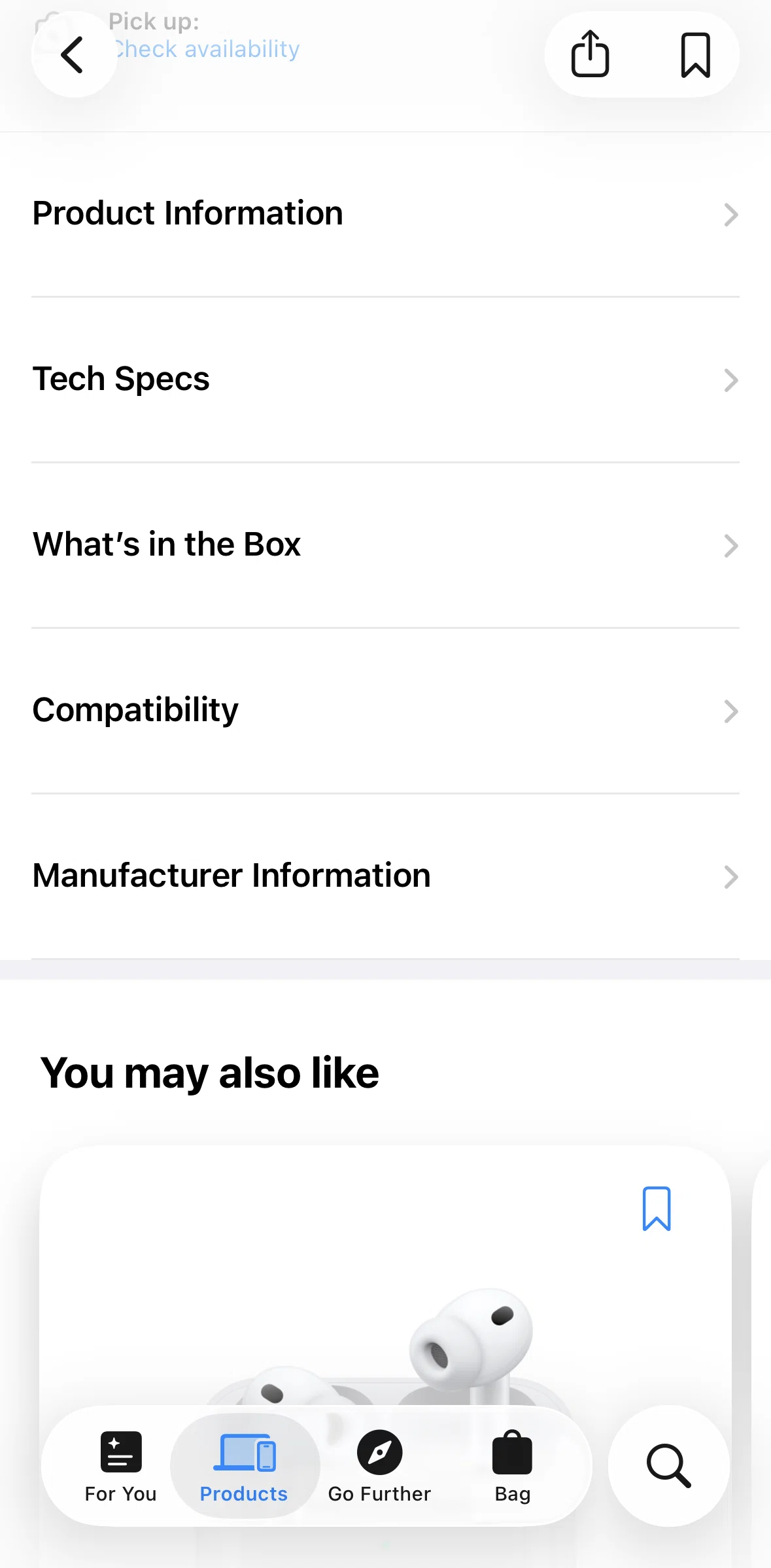 Apple Store Screen screen in the Product information flow