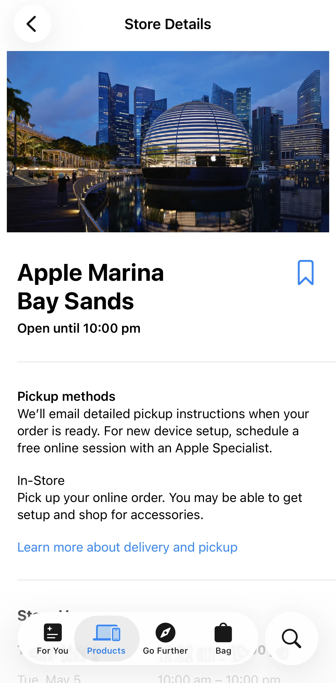Apple Store Screen screen in the Saving a store flow